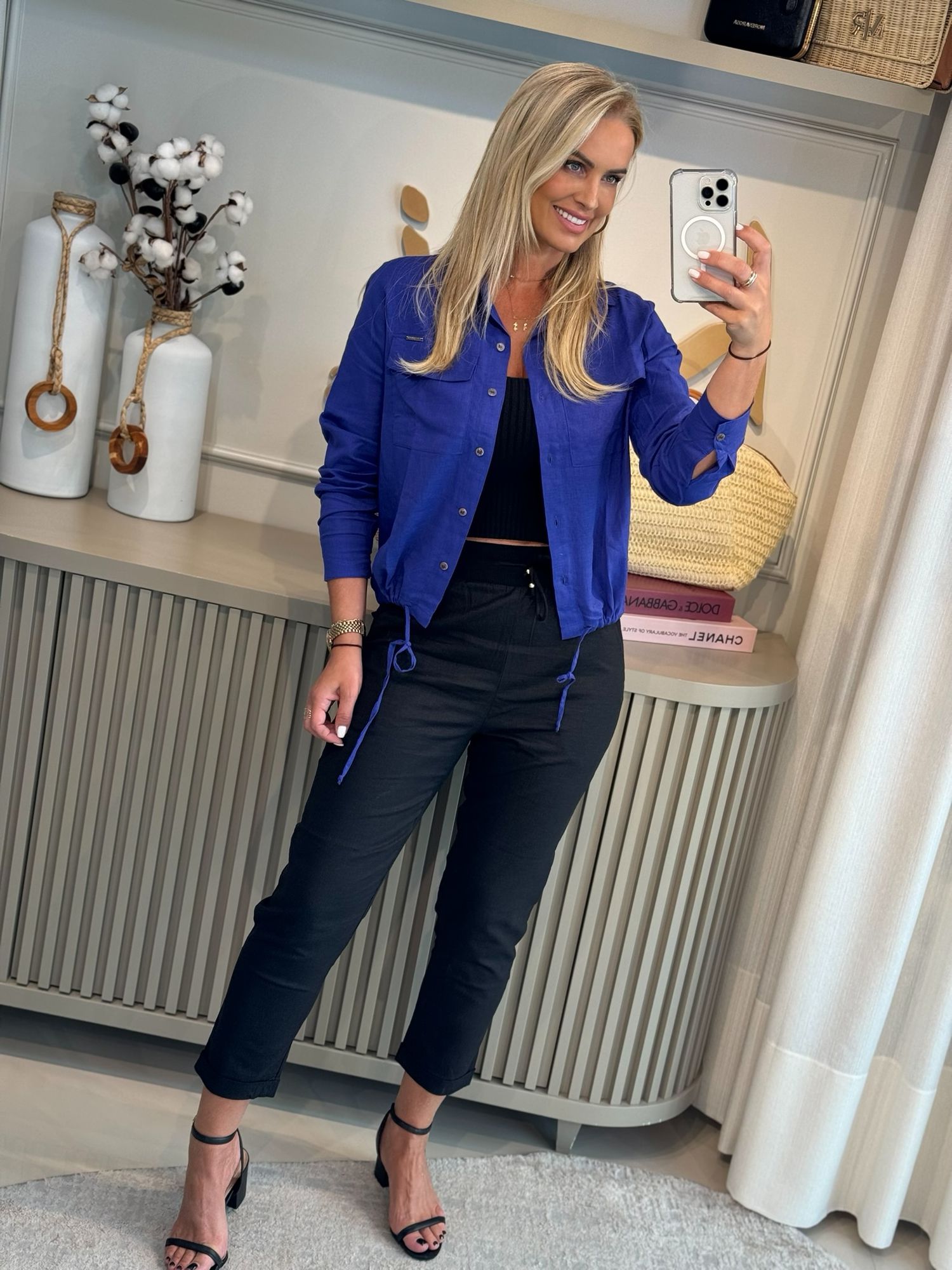 Camisa Bomber Em Viscolinho Azul