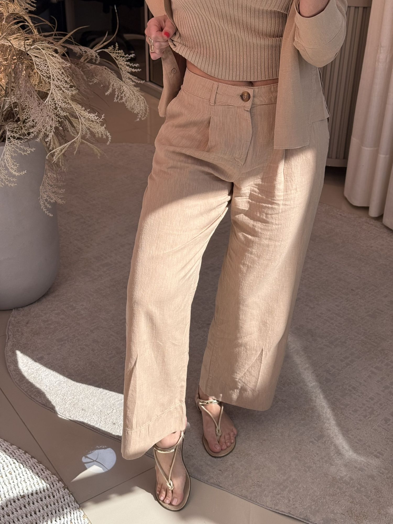 Calça Alfaiataria Com Bolsos Bege 1208