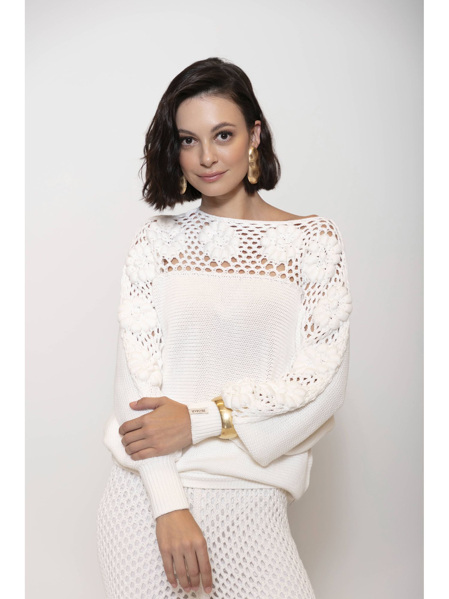 Blusa Biamar Em Ponto Margarida Com Detalhe Vazado Off White 1807 