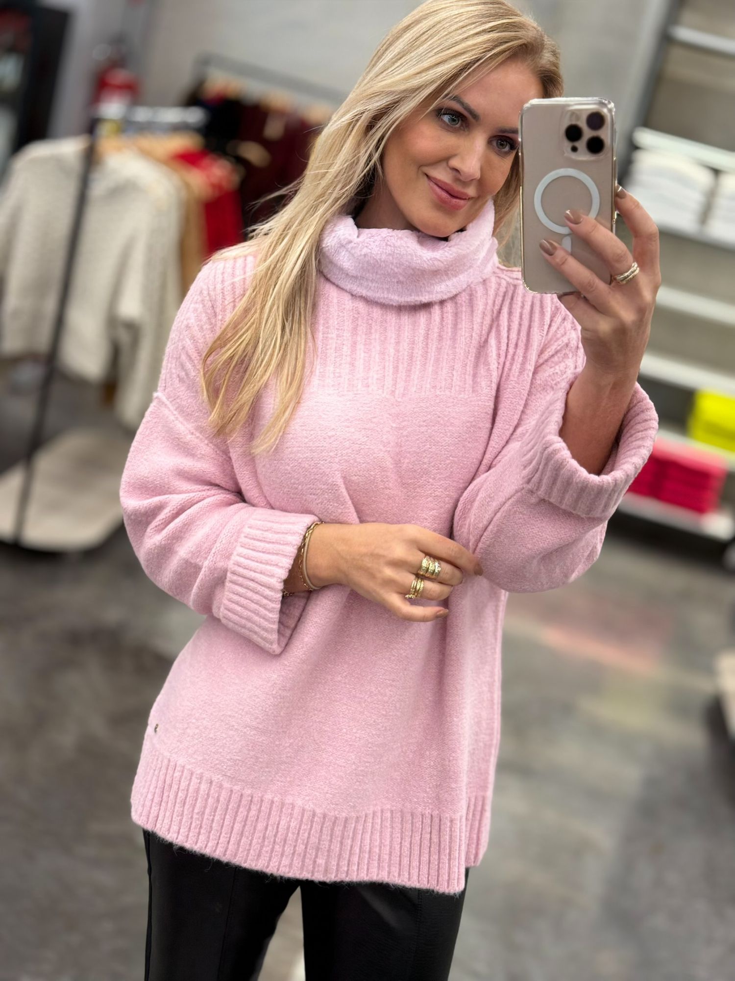 Blusa Biamar Gola Alta Com Pele Fake Rosa 0507