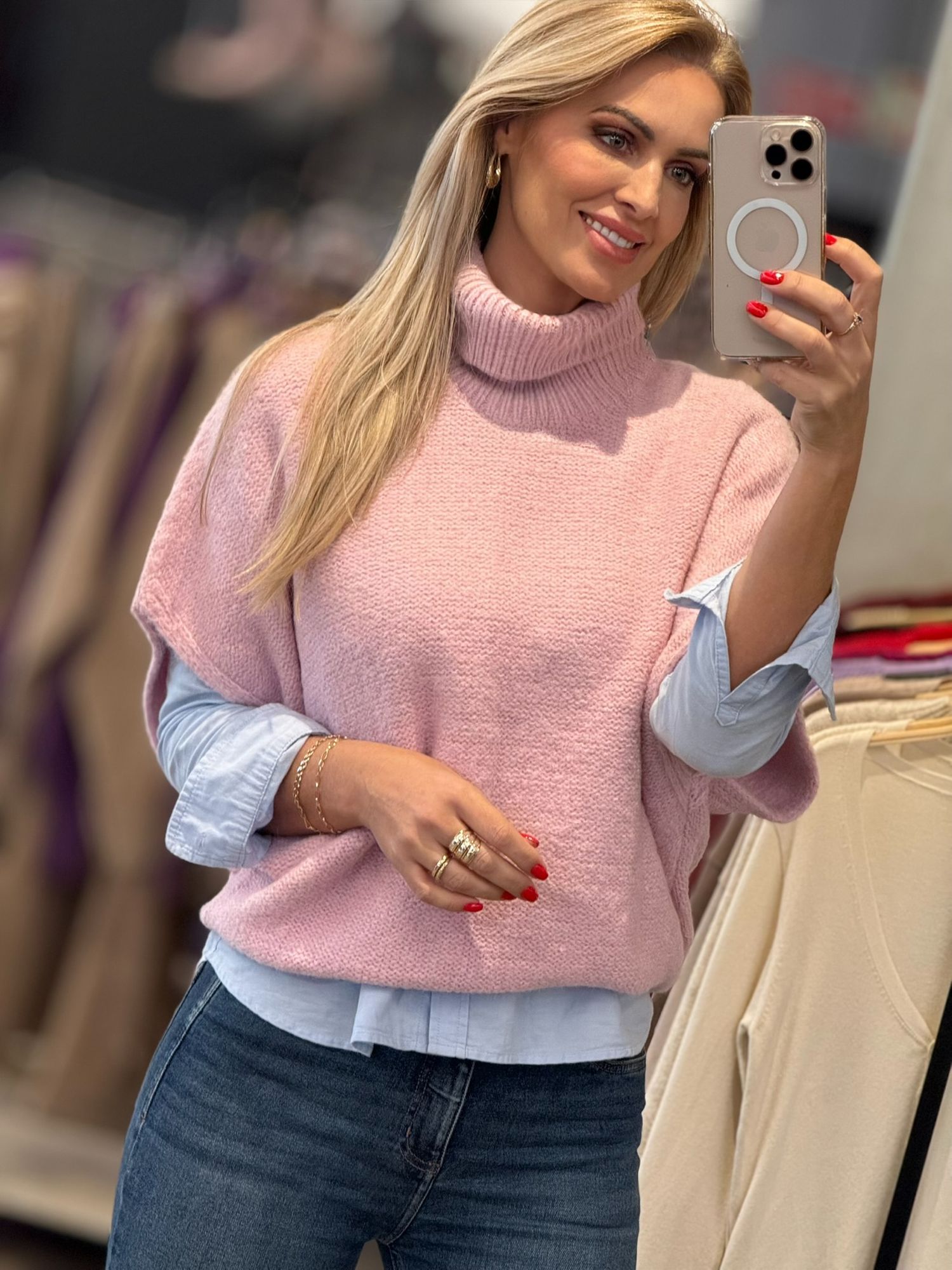 Colete Com Gola Alta Oversized Rosa 1207