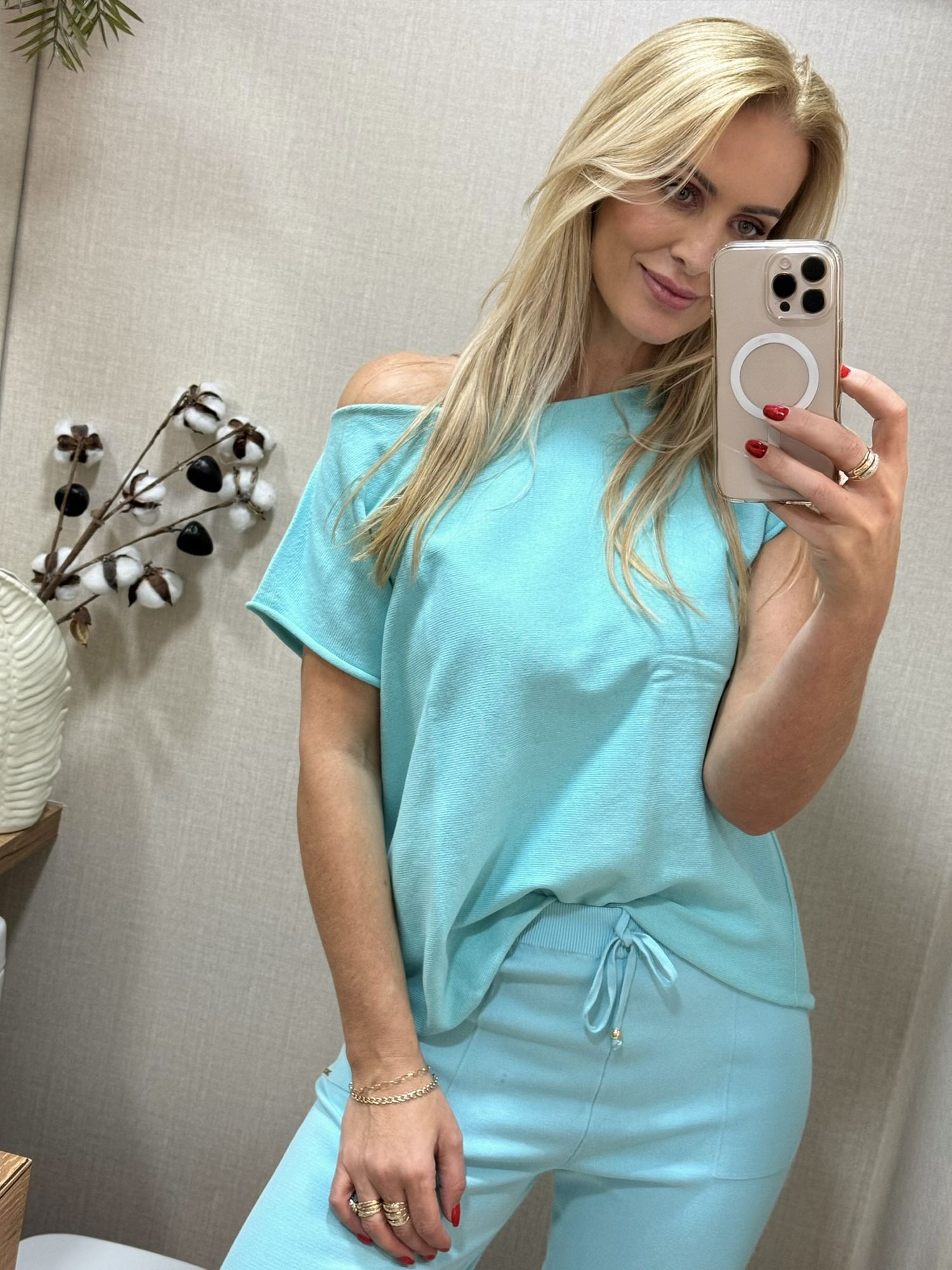 Blusa Ambicione Decote Redondo Reta Azul Turquesa