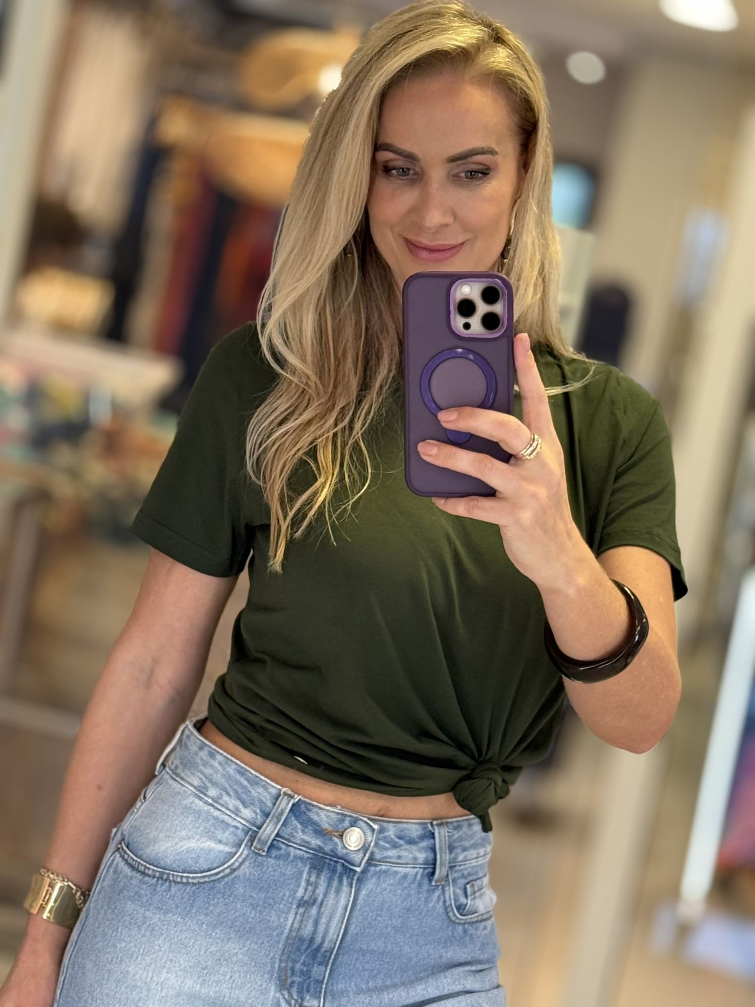Blusa Biamar Decote Redonda Verde Militar 0610