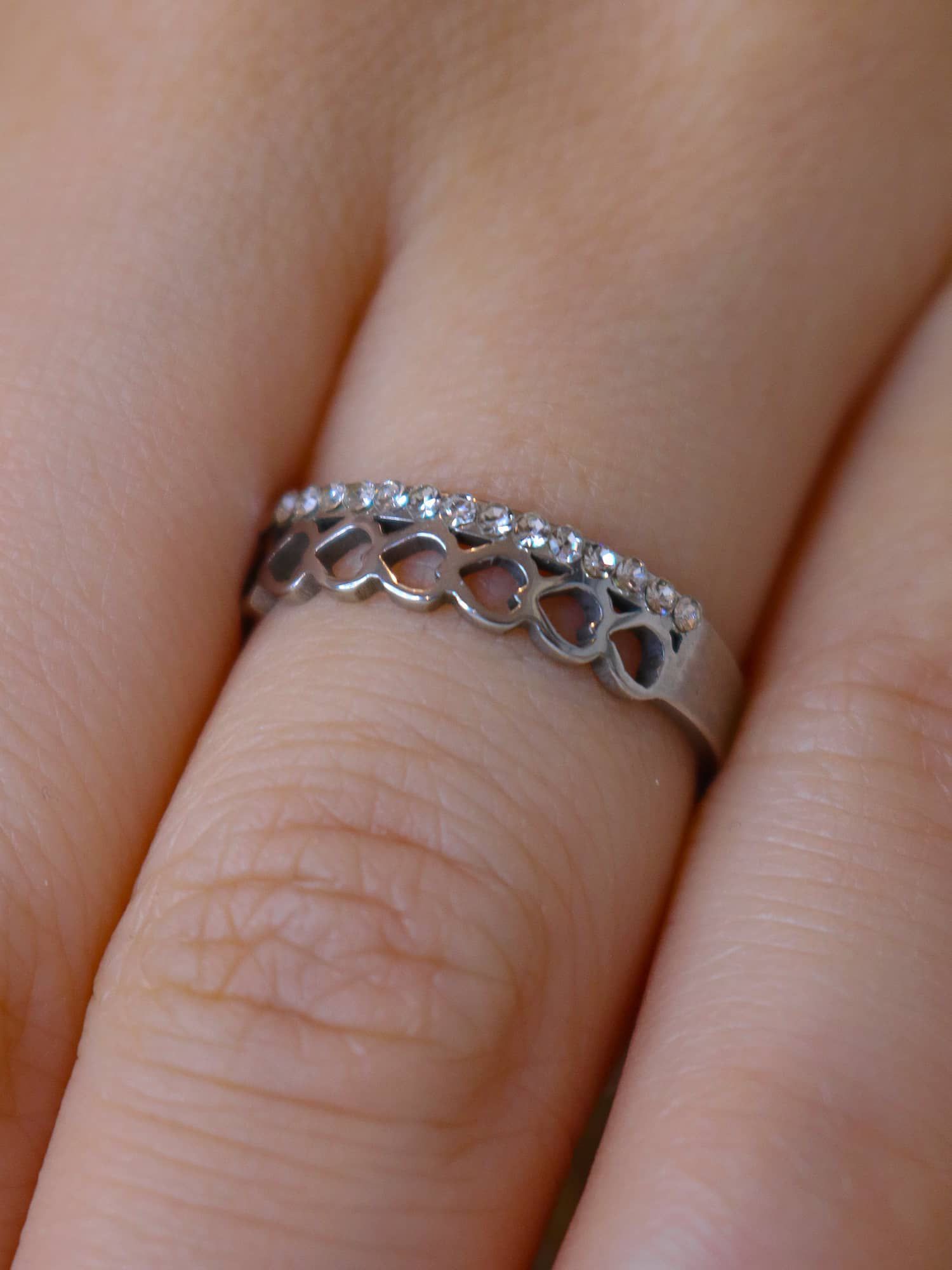 Anel corações strass prata - MISS MODA BIJU