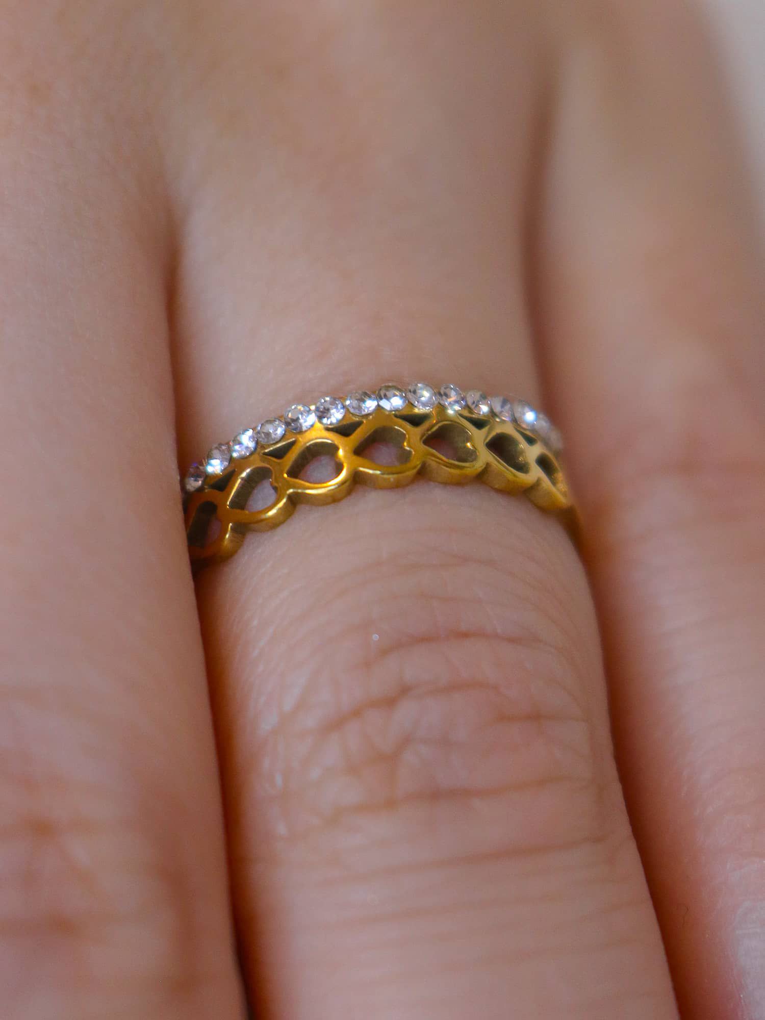 Anel corações strass dourado - MISS MODA BIJU