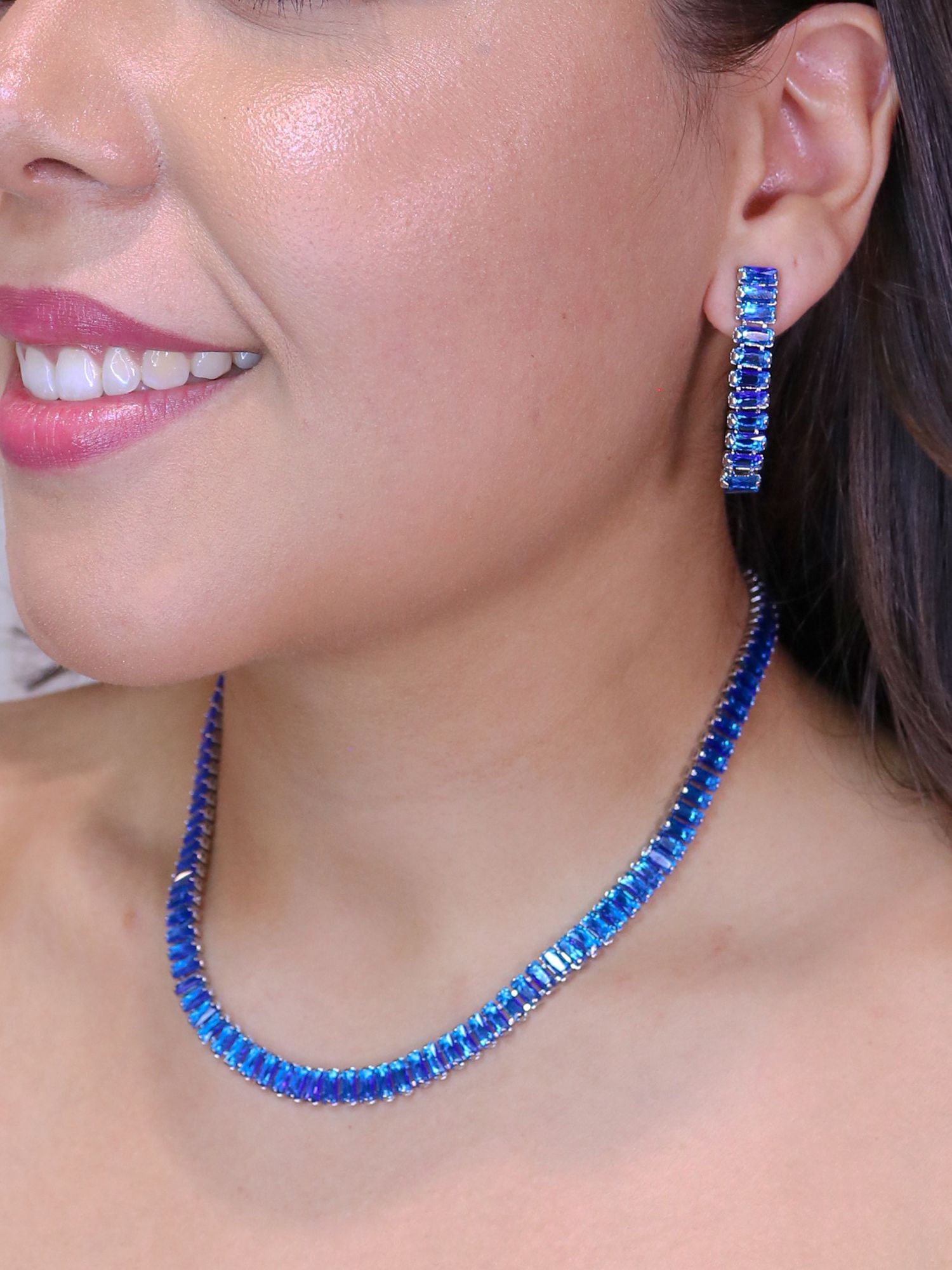 Conjunto riviera retangular azul 6mm - MISS MODA BIJU