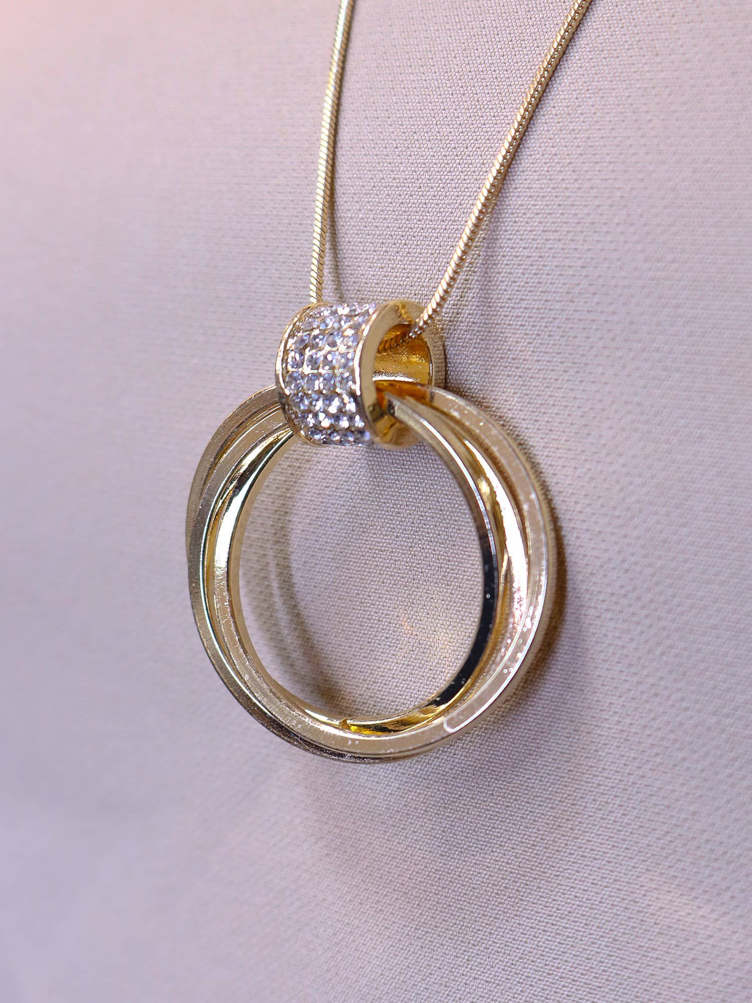 Colar longo círculo e cravejado - MISS MODA BIJU