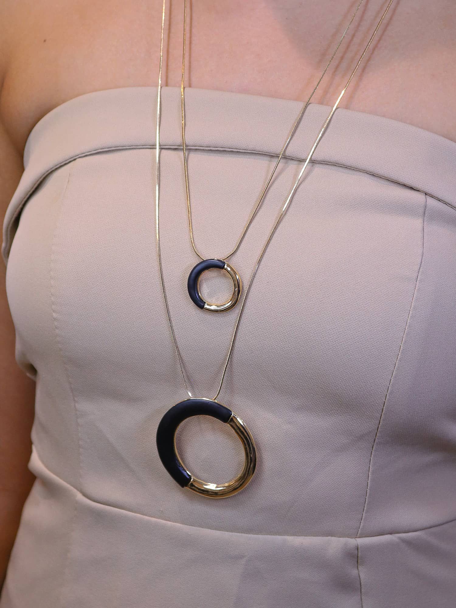 Colar longo dois círculos - MISS MODA BIJU