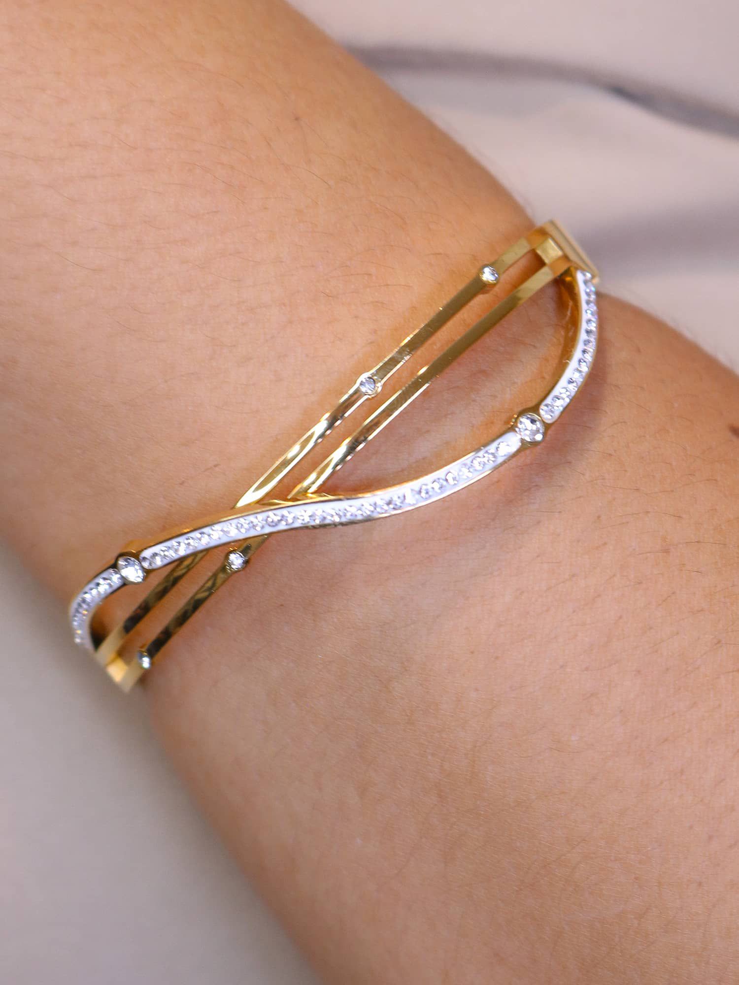 Bracelete ondas strass de aço - MISS MODA BIJU