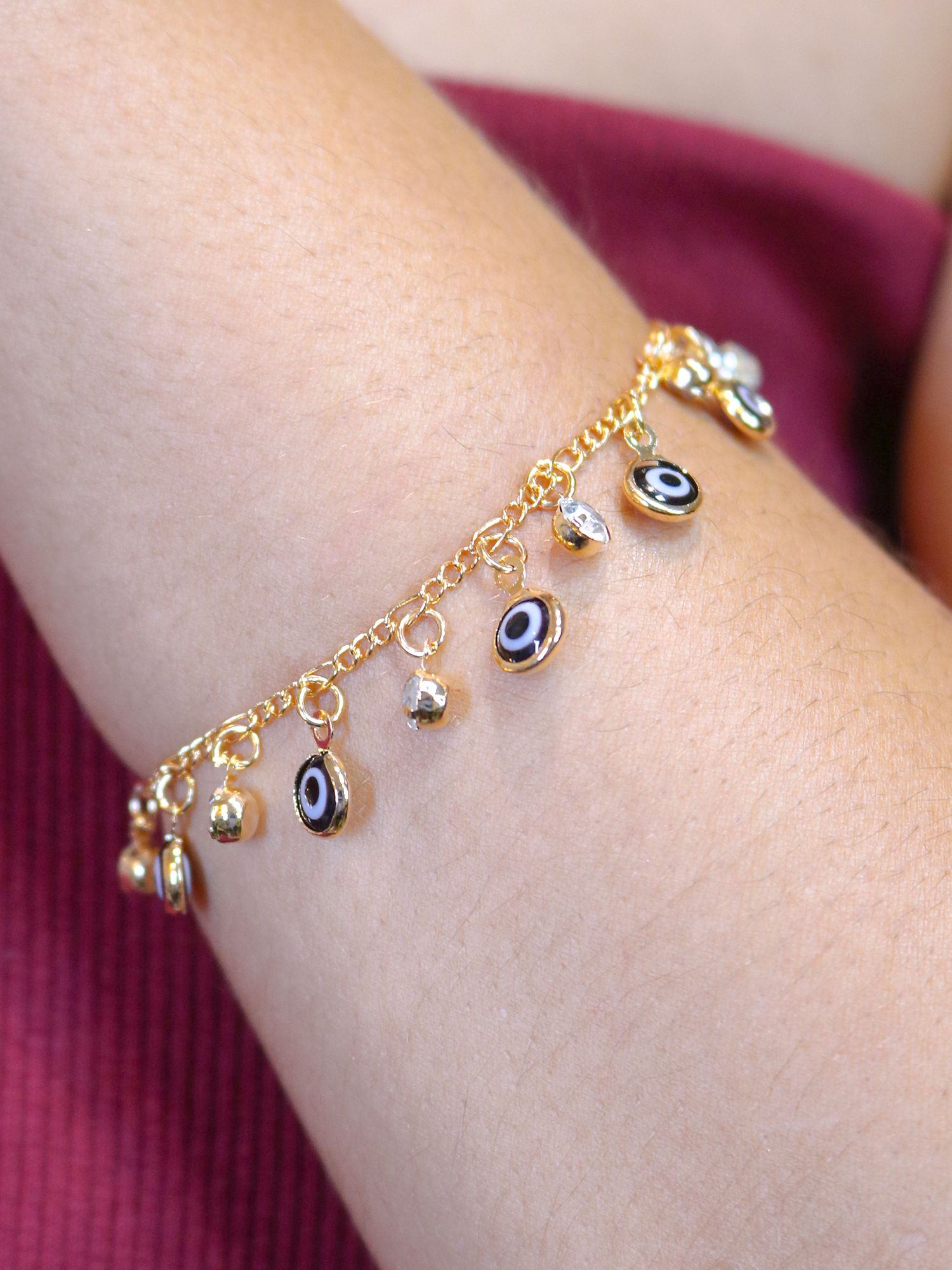 Pulseira Olhos Gregos e Strass - MISS MODA BIJU