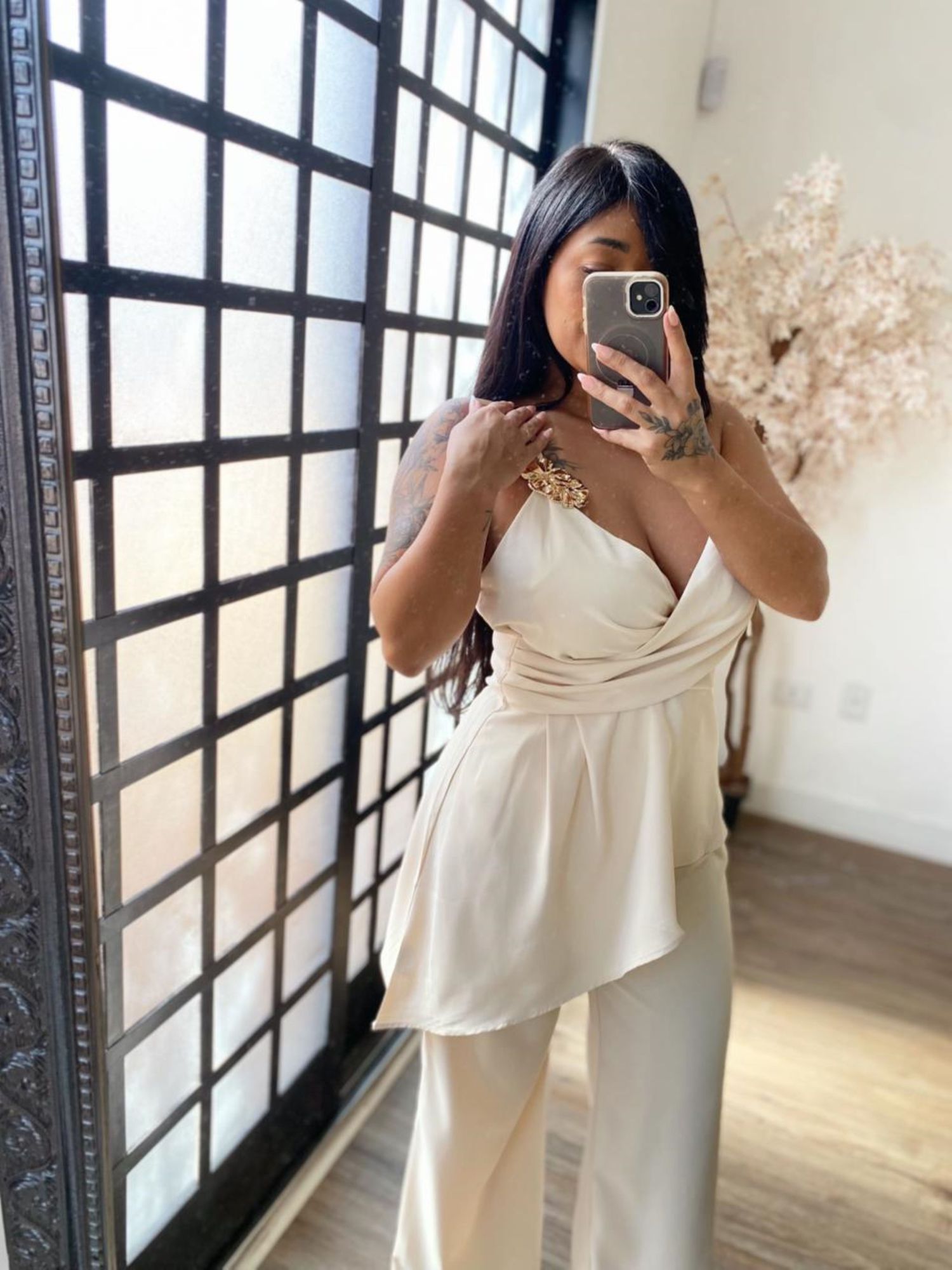 Conjunto Calça Pantalona Alfaiataria Mayla 3838 - Bege C040