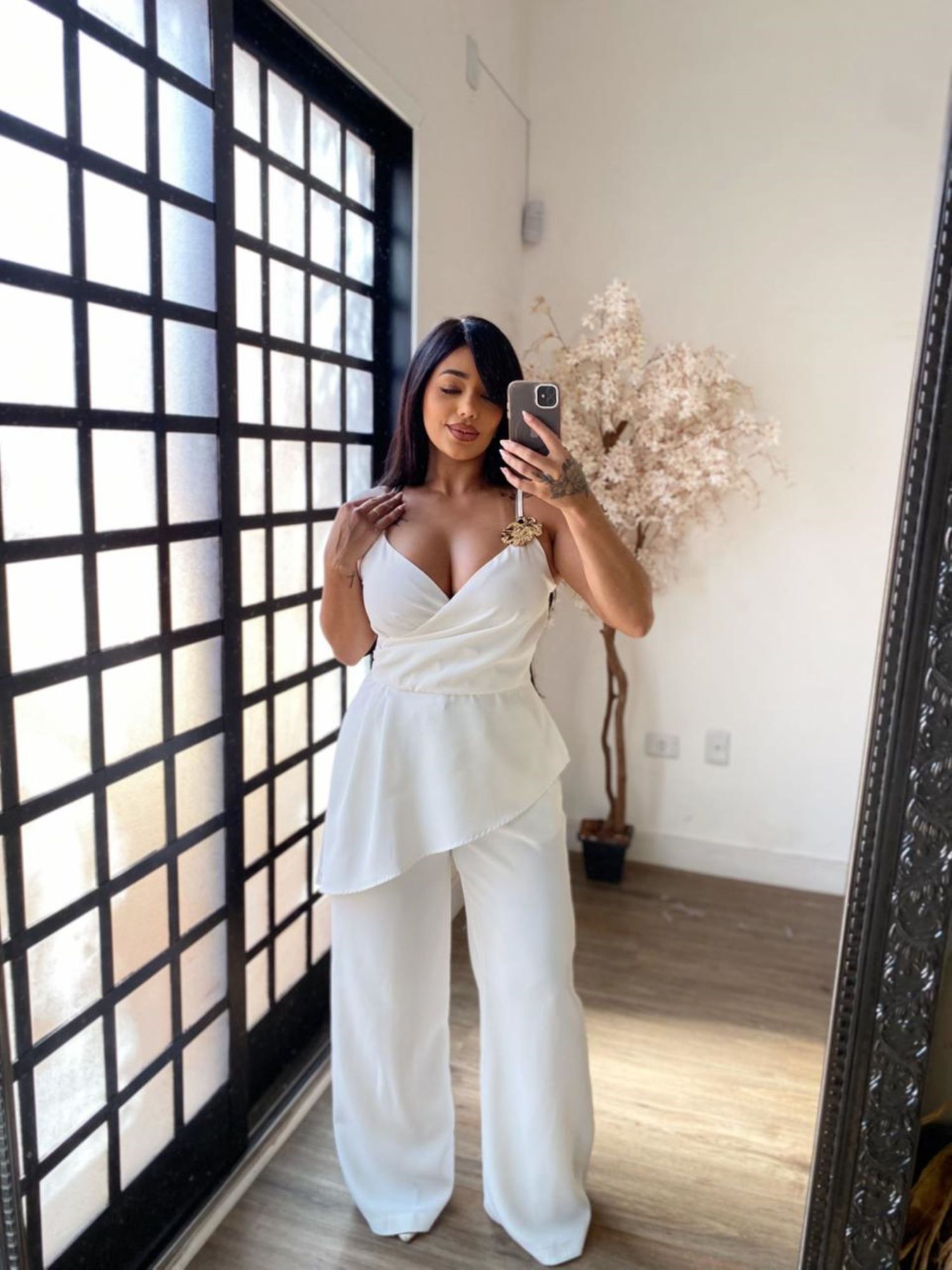 Conjunto Calça Pantalona Alfaiataria Mayla 3838 - Branco C040