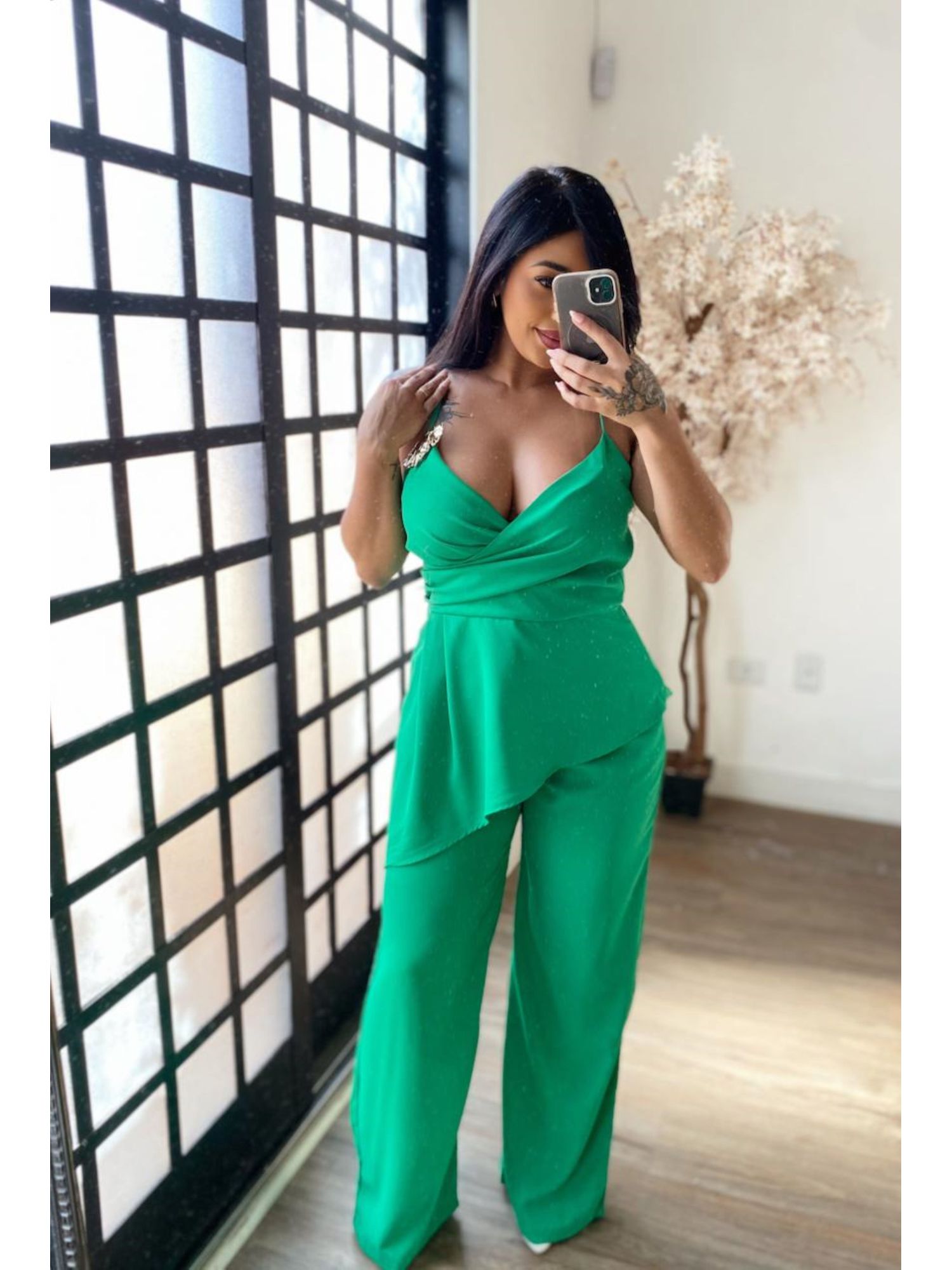 Conjunto Calça Pantalona Alfaiataria Mayla 3838 - Verde C040