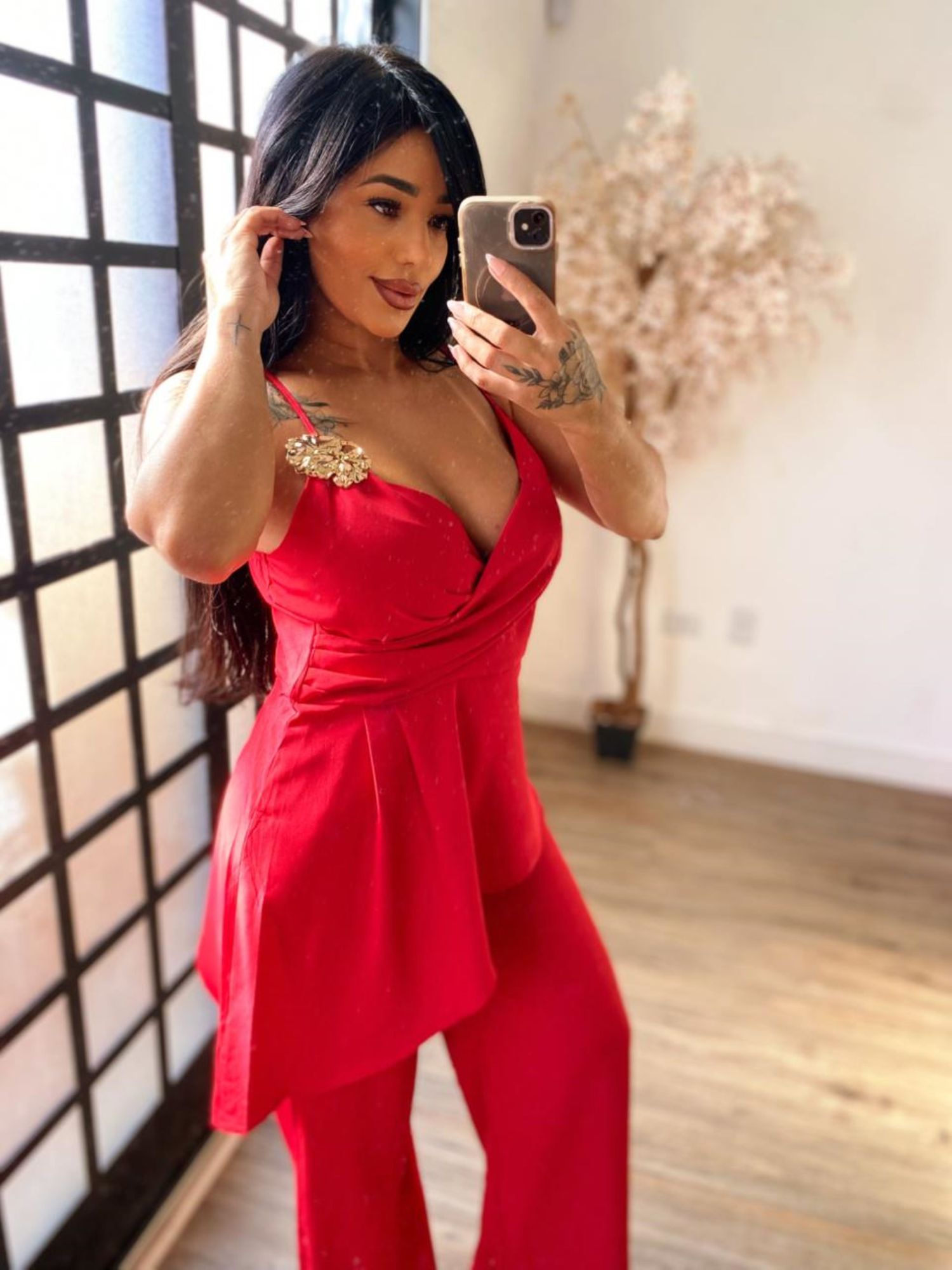 Conjunto Calça Pantalona Alfaiataria Mayla 3838 - Vermelho C040