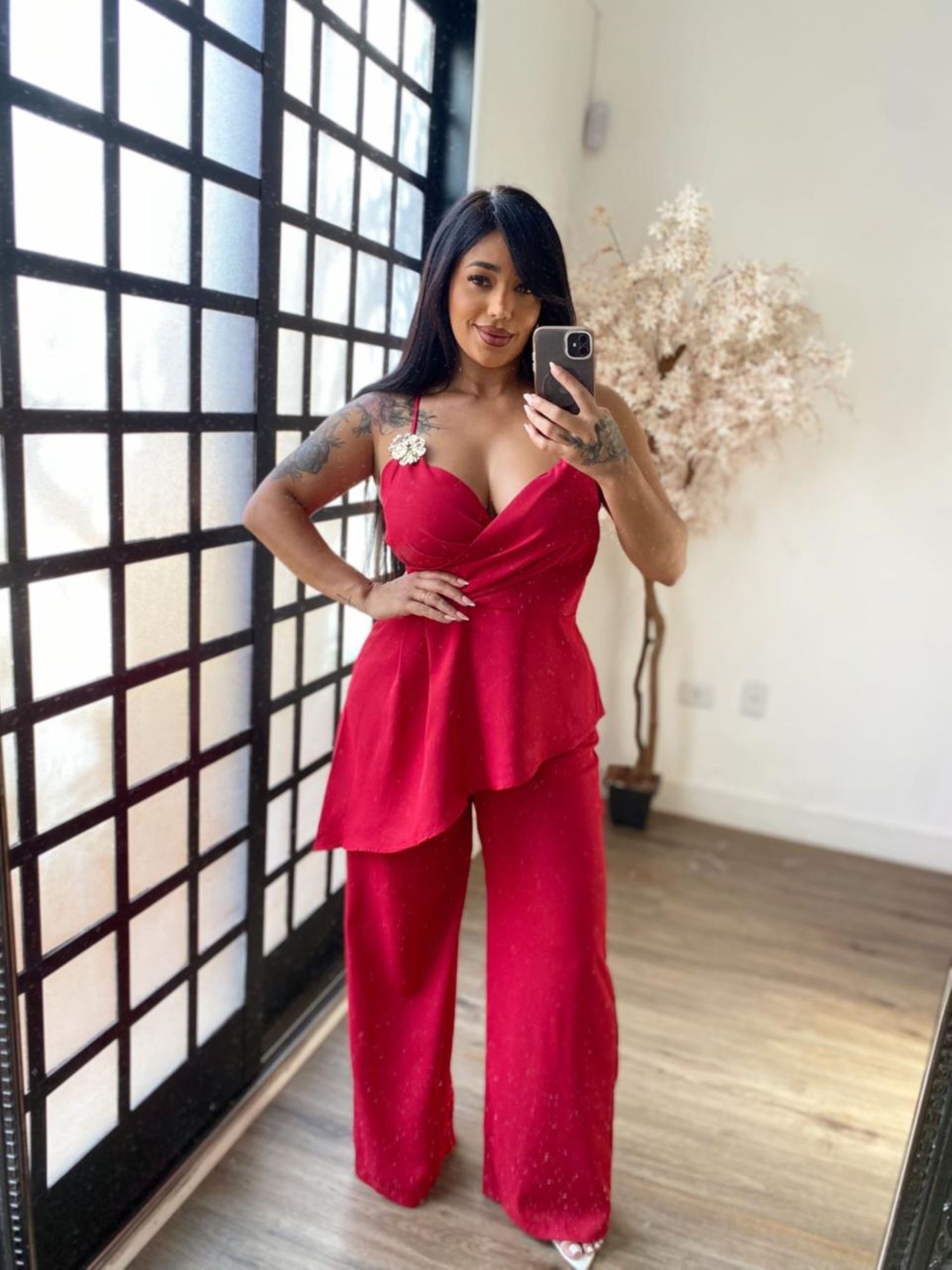 Conjunto Calça Pantalona Alfaiataria Mayla 3838 - Vermelho C040