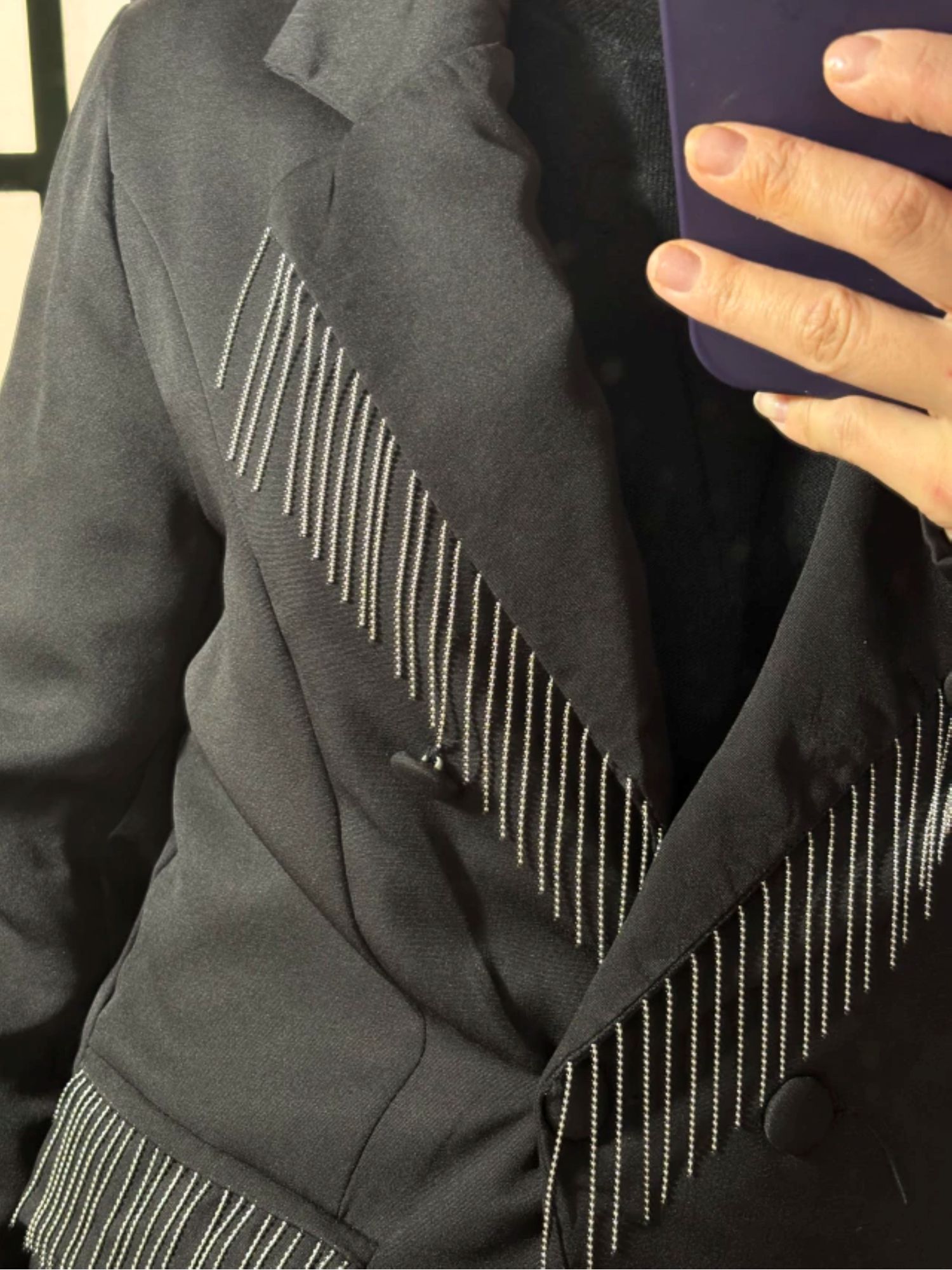 Blazer alfaiataria com franja 85086 - Preto 