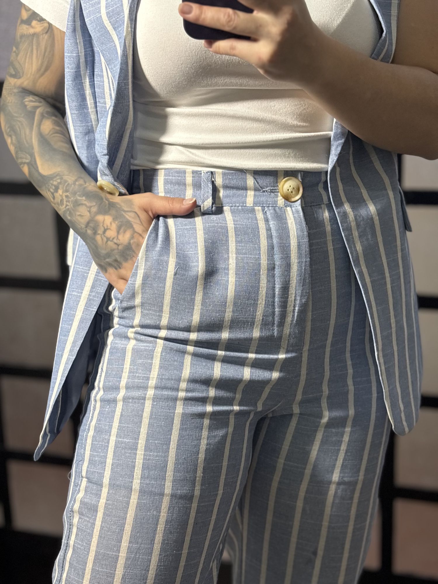 Calca pantalona listrada Monica 1036 - Azul claro