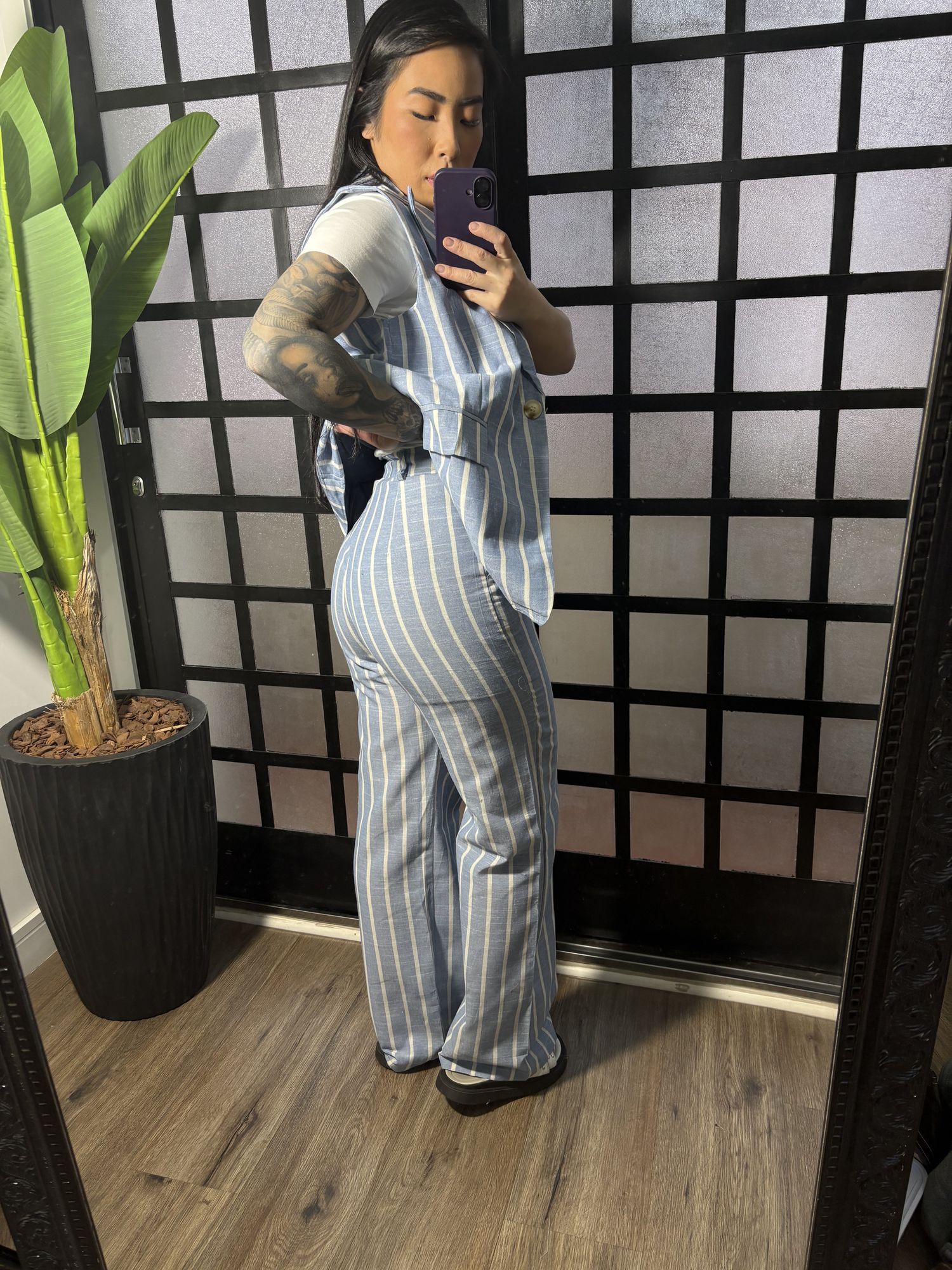 Calca pantalona listrada Monica 1036 - Azul claro