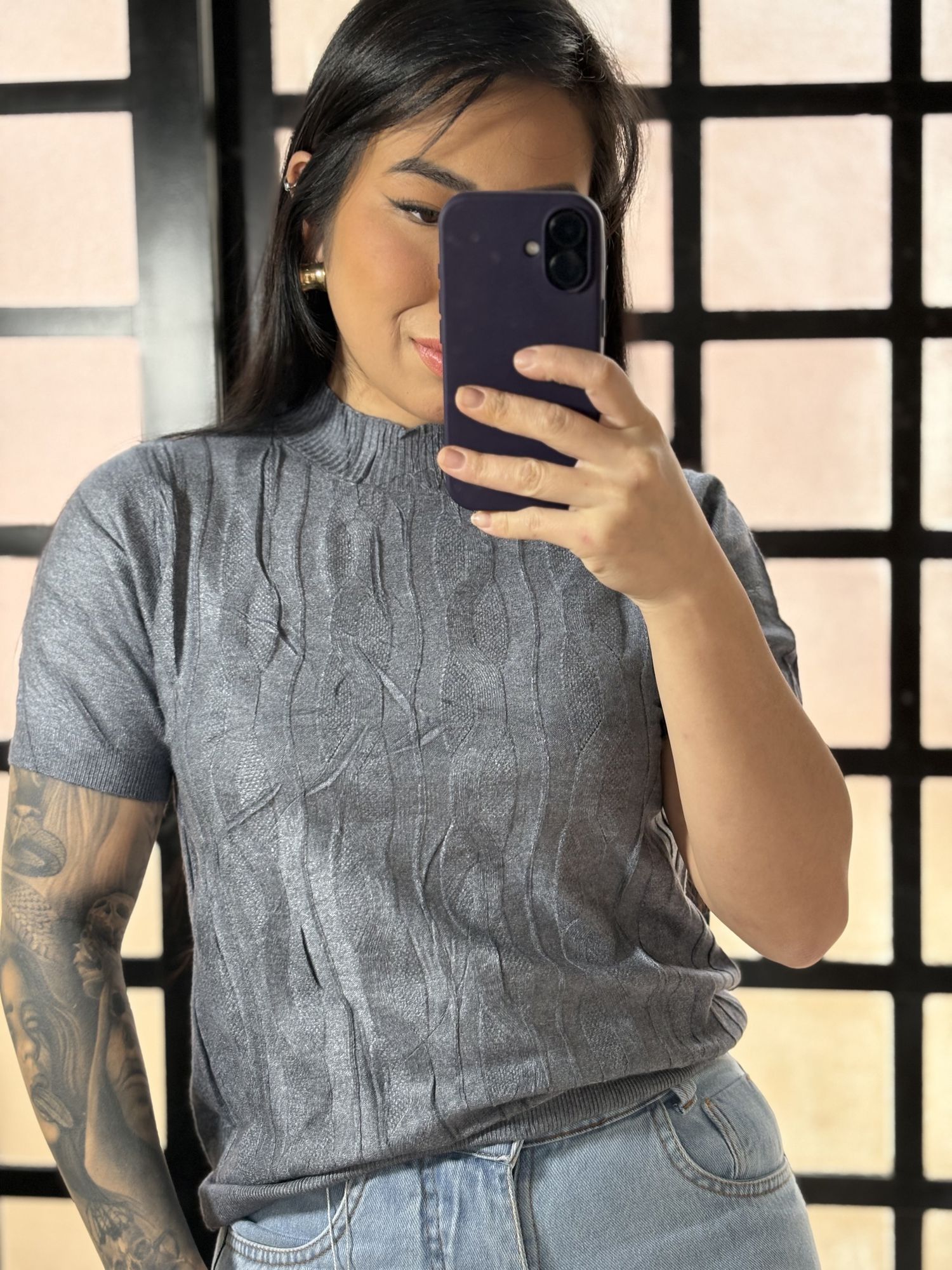Blusa Trico trança 237 - Cinza 
