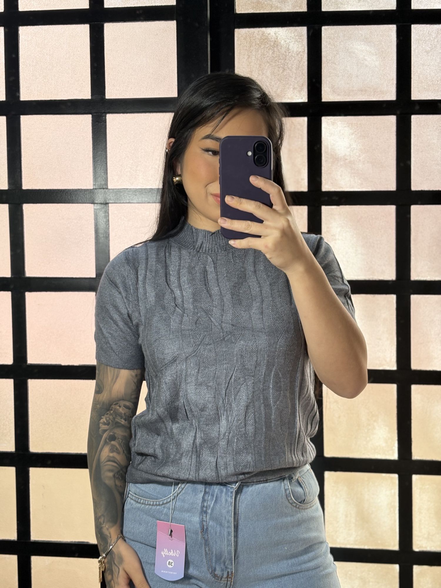 Blusa Trico trança 237 - Cinza 