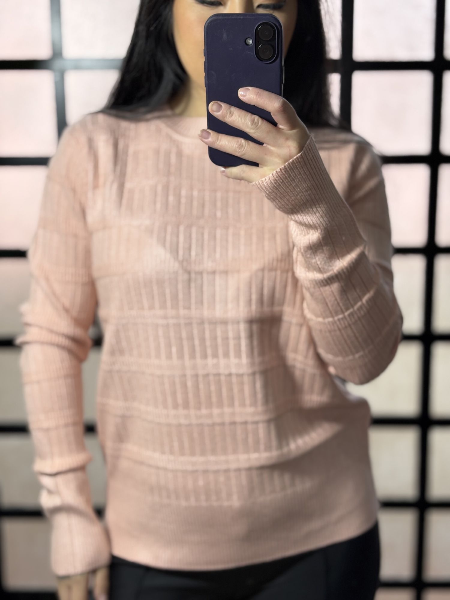 blusa trico quadriculada gerusa 711 - Rosa Claro