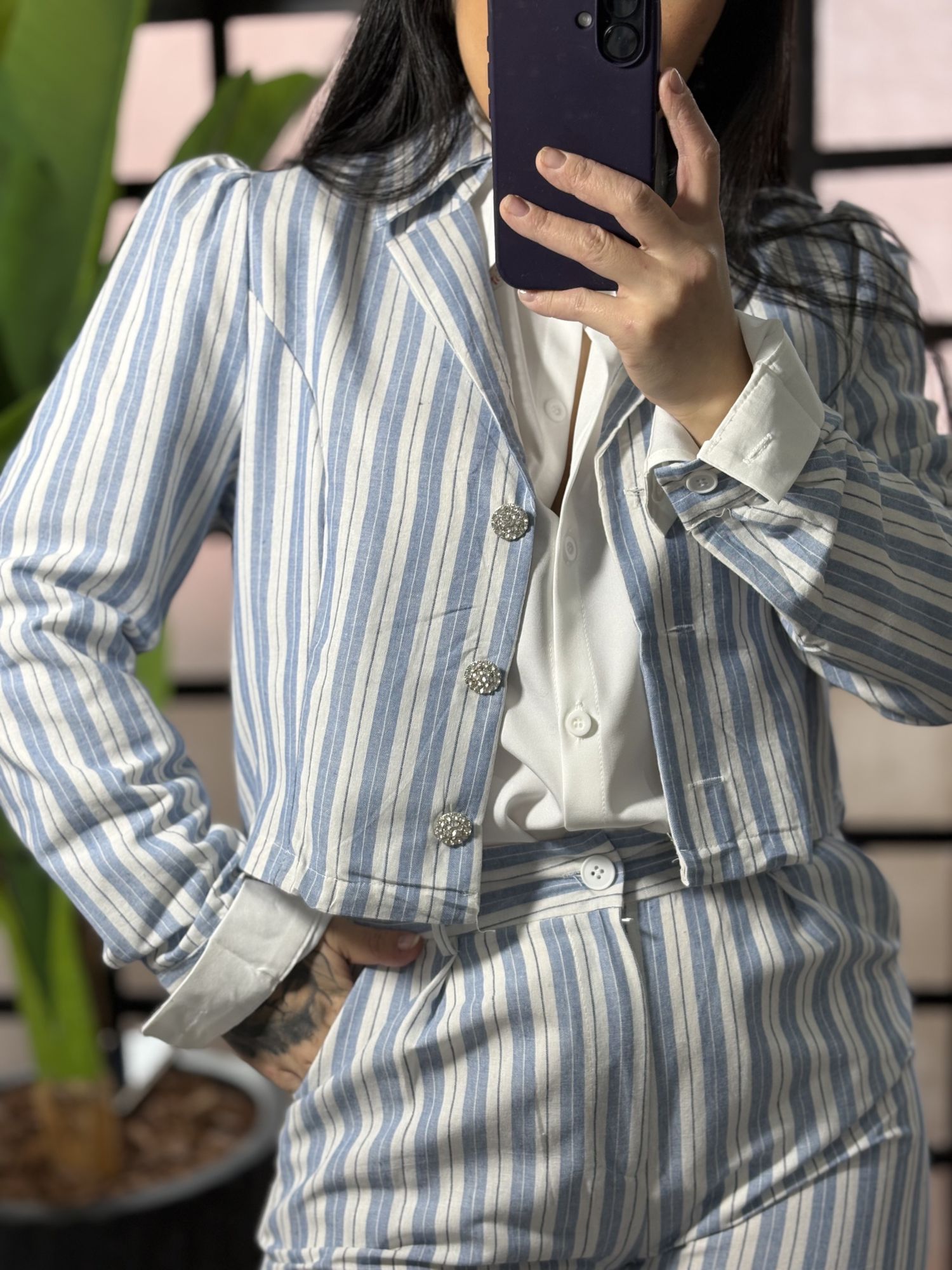 Conjunto Listrado Mariane 582- azul claro