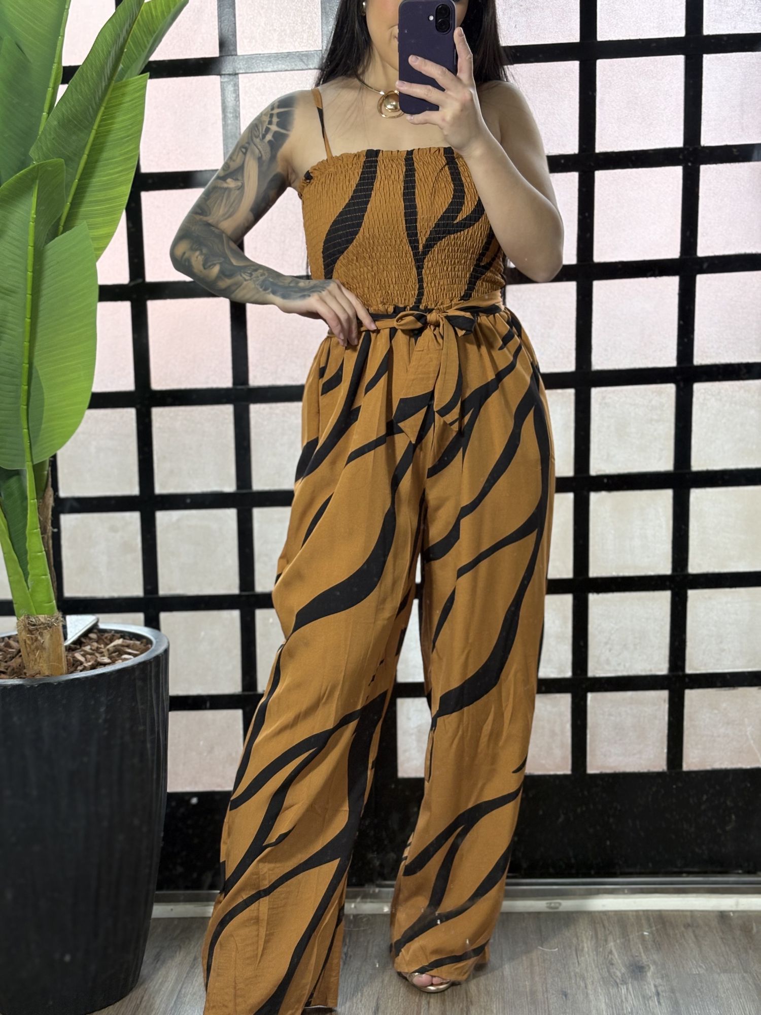 Macacão estampado Geise 3253 - Caramelo