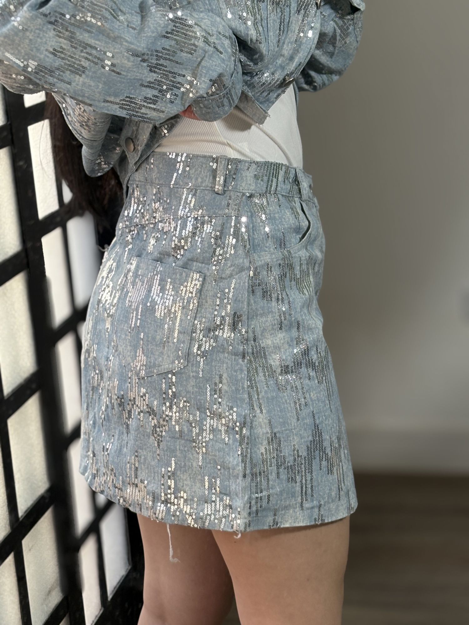 Saia jeans paete Luara 3265 - Azul claro
