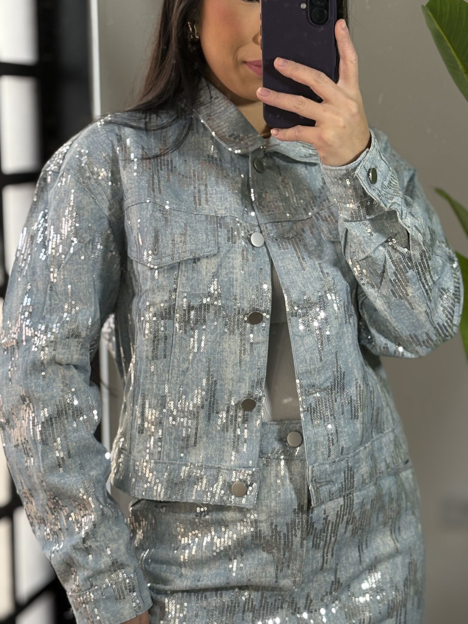 jaqueta jeans paete Lua 3265 - azul claro