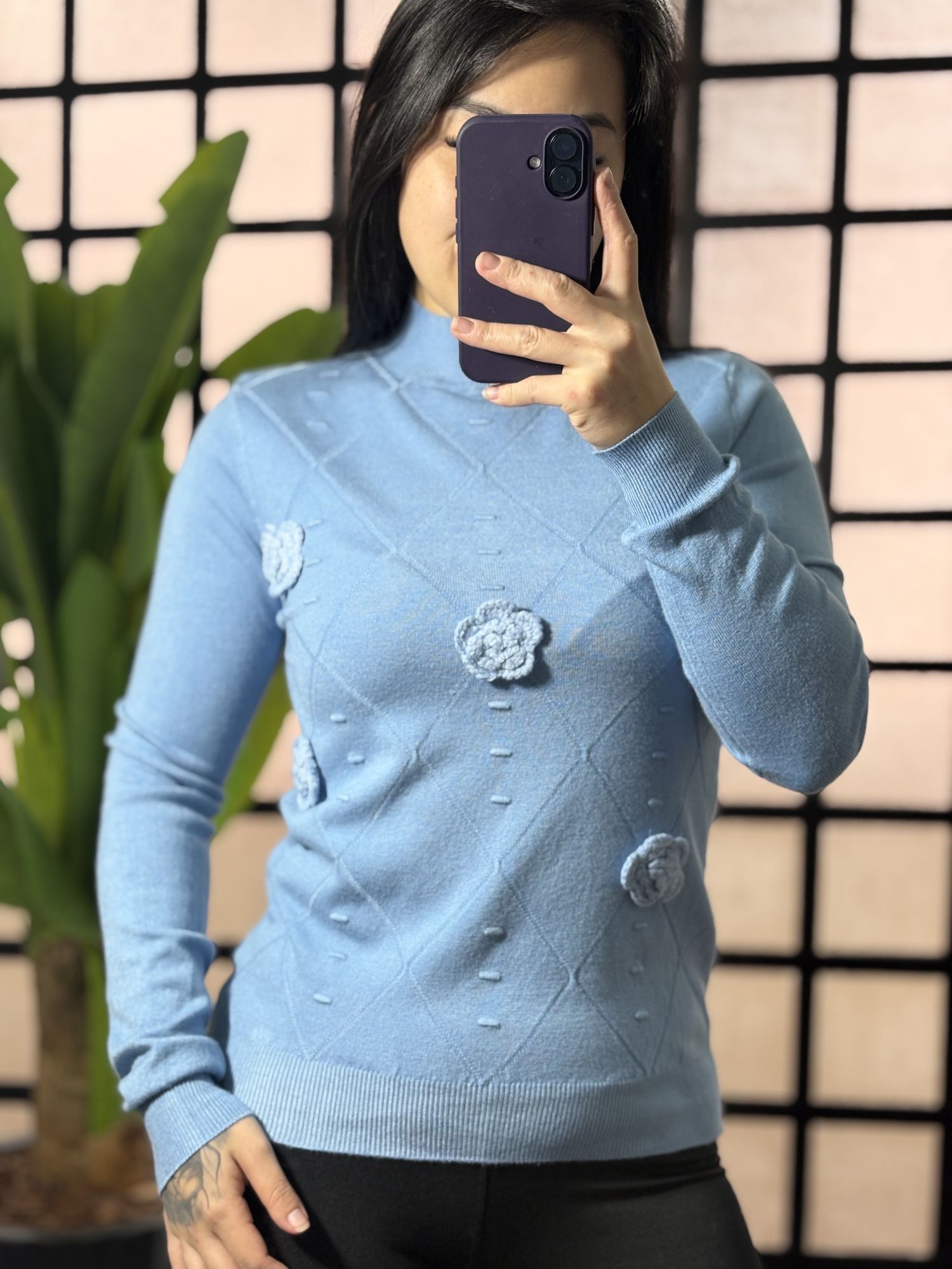 Blusa Trico flor Jasmin 1617- Azul