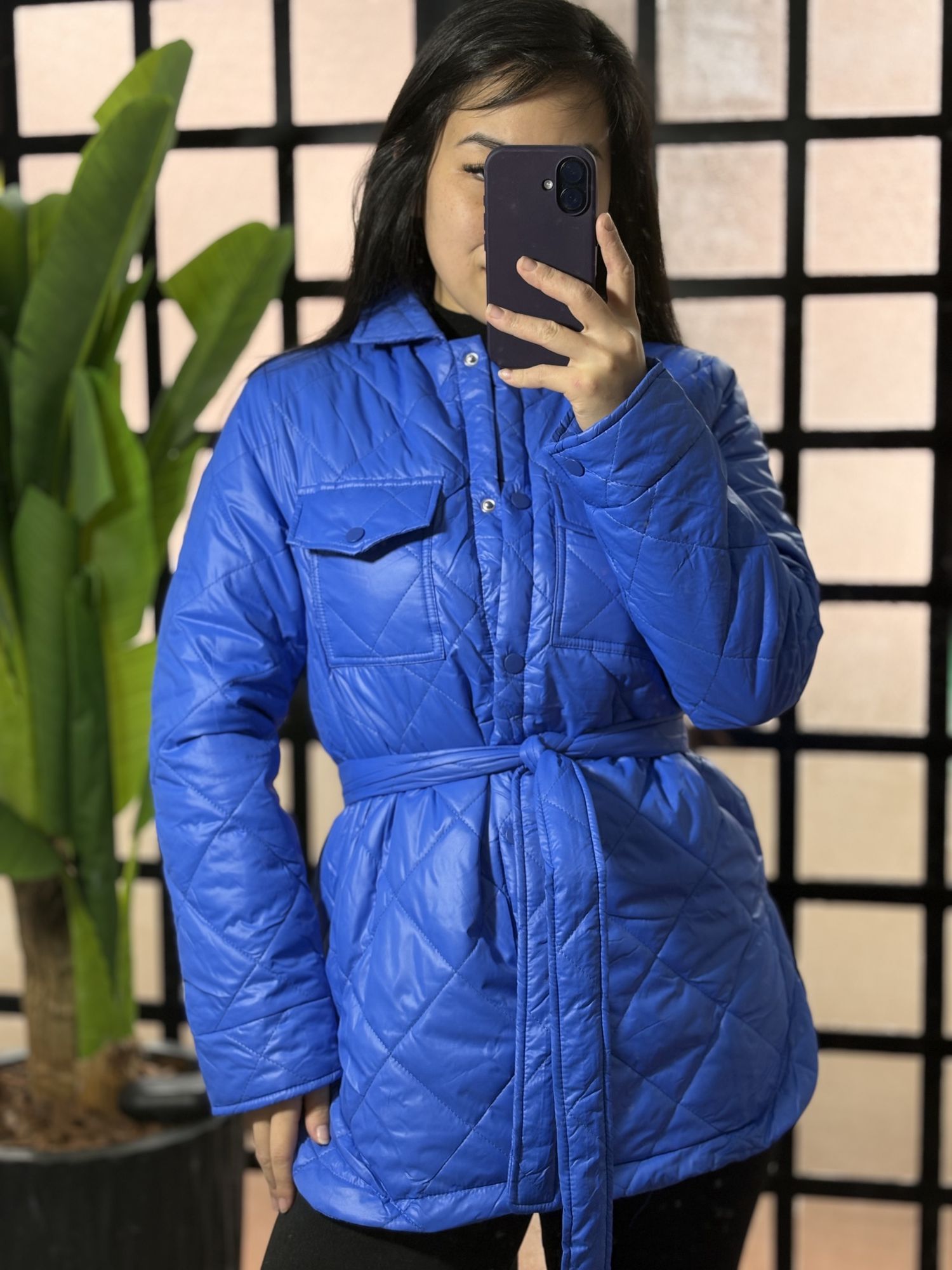 Casaco puffer com cinto Camille 5609 - azul