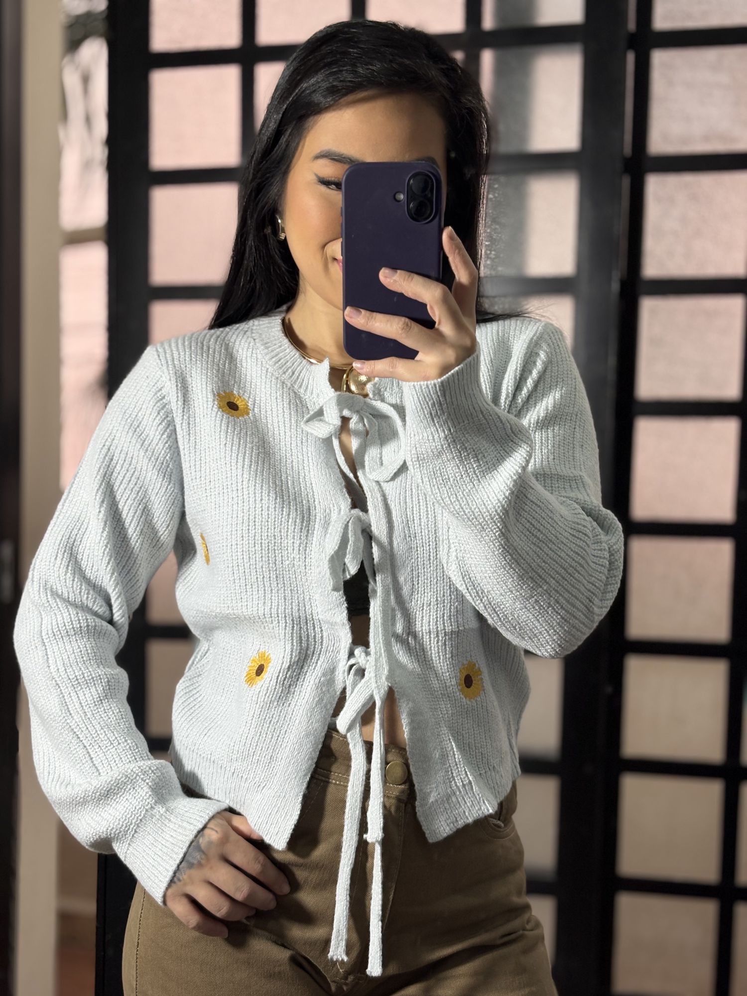 Blusa tricô girassol 3193- Ayla cinza 