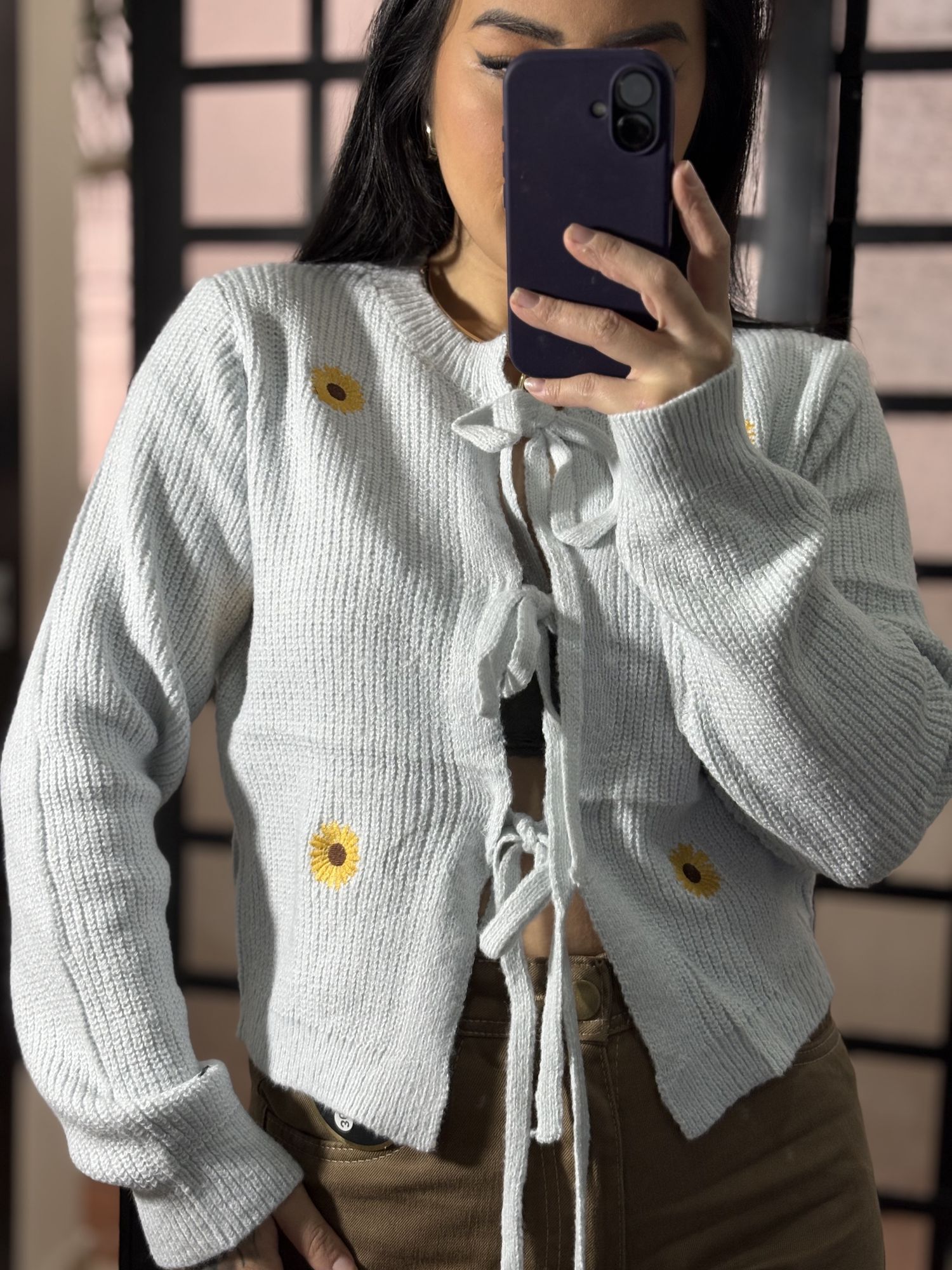 Blusa tricô girassol 3193- Ayla cinza 