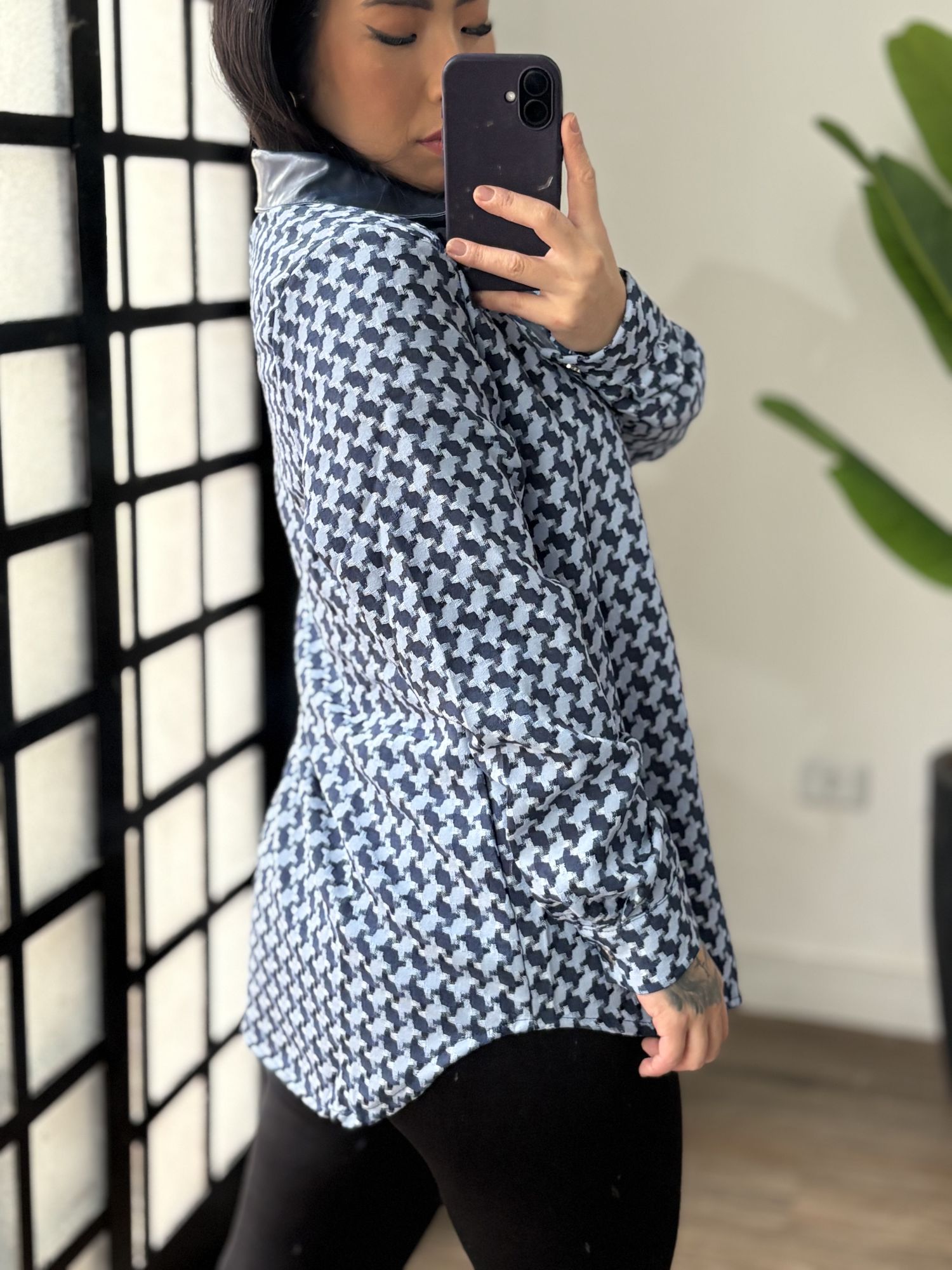 camisa detalhe em couro cecilia 2153- azul 