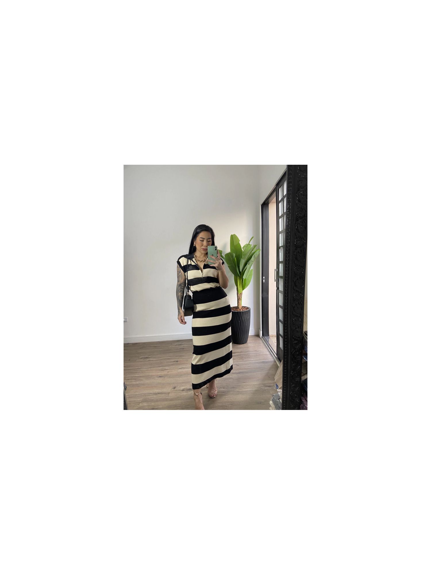 Saia midi trico Leia 069 - Rosa com Azul
