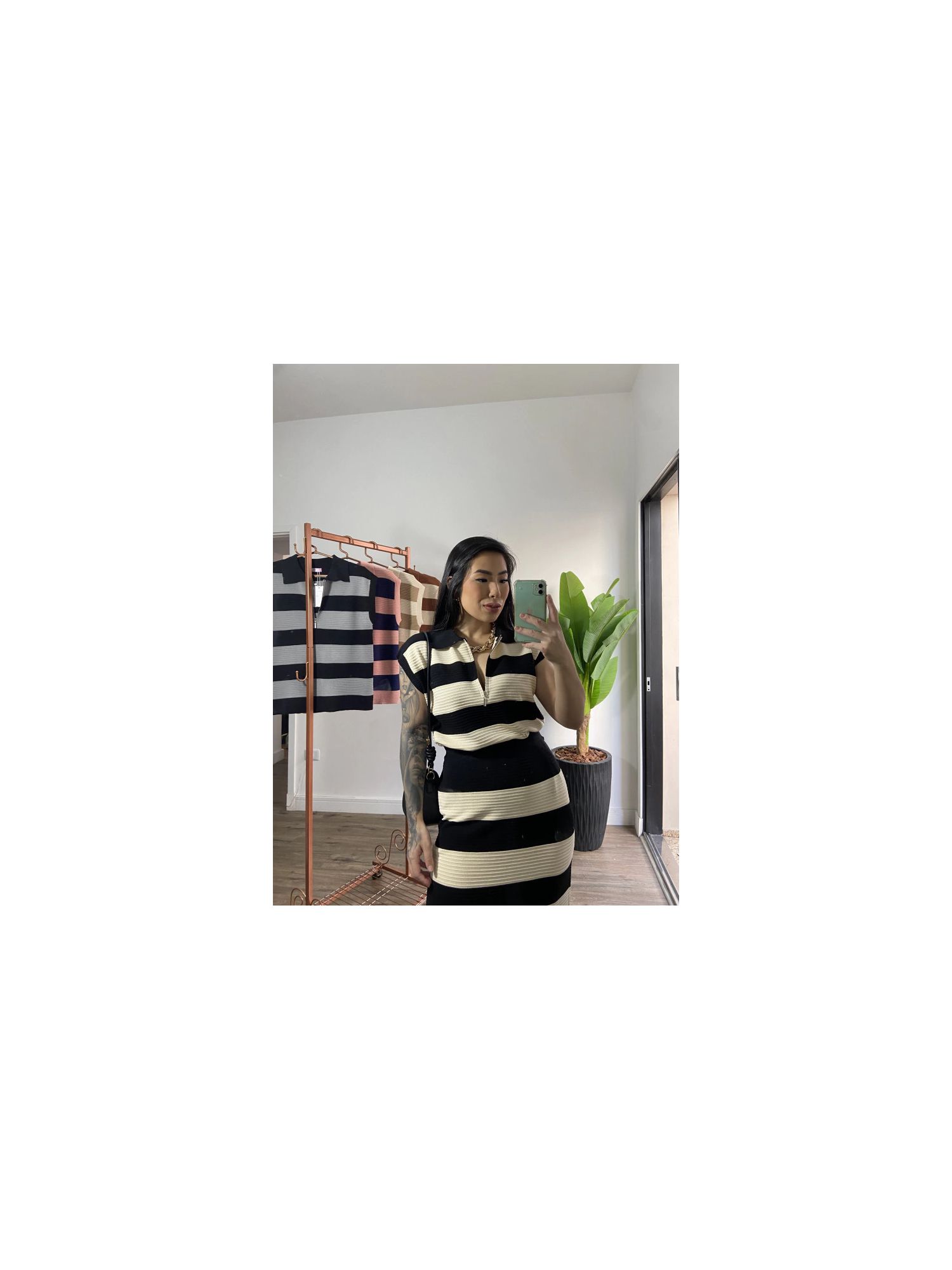 Blusa trico barbara 069- Rosa com azul