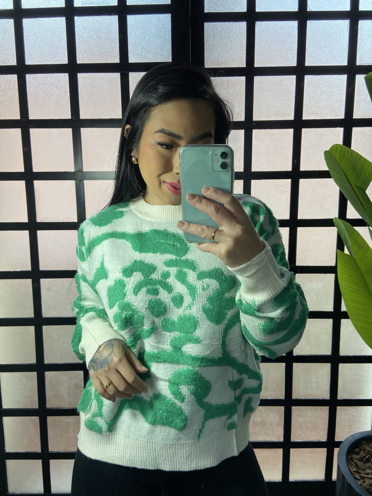Blusa Trico mosaico Taila LV2172- Verde