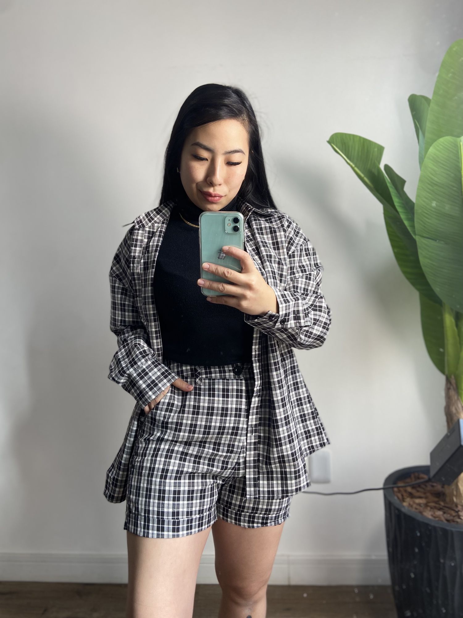 Camisão xadrez Bárbara - Preto -33590