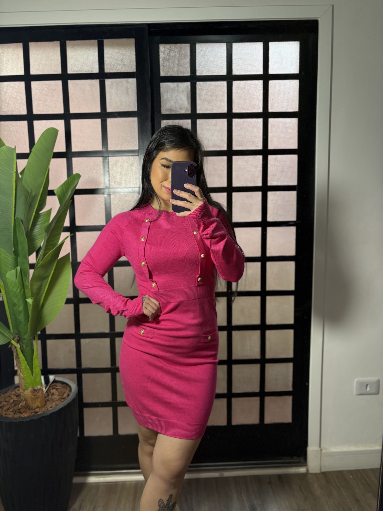 Vestido tricô botões Gabrieli 1505 - Rosa 