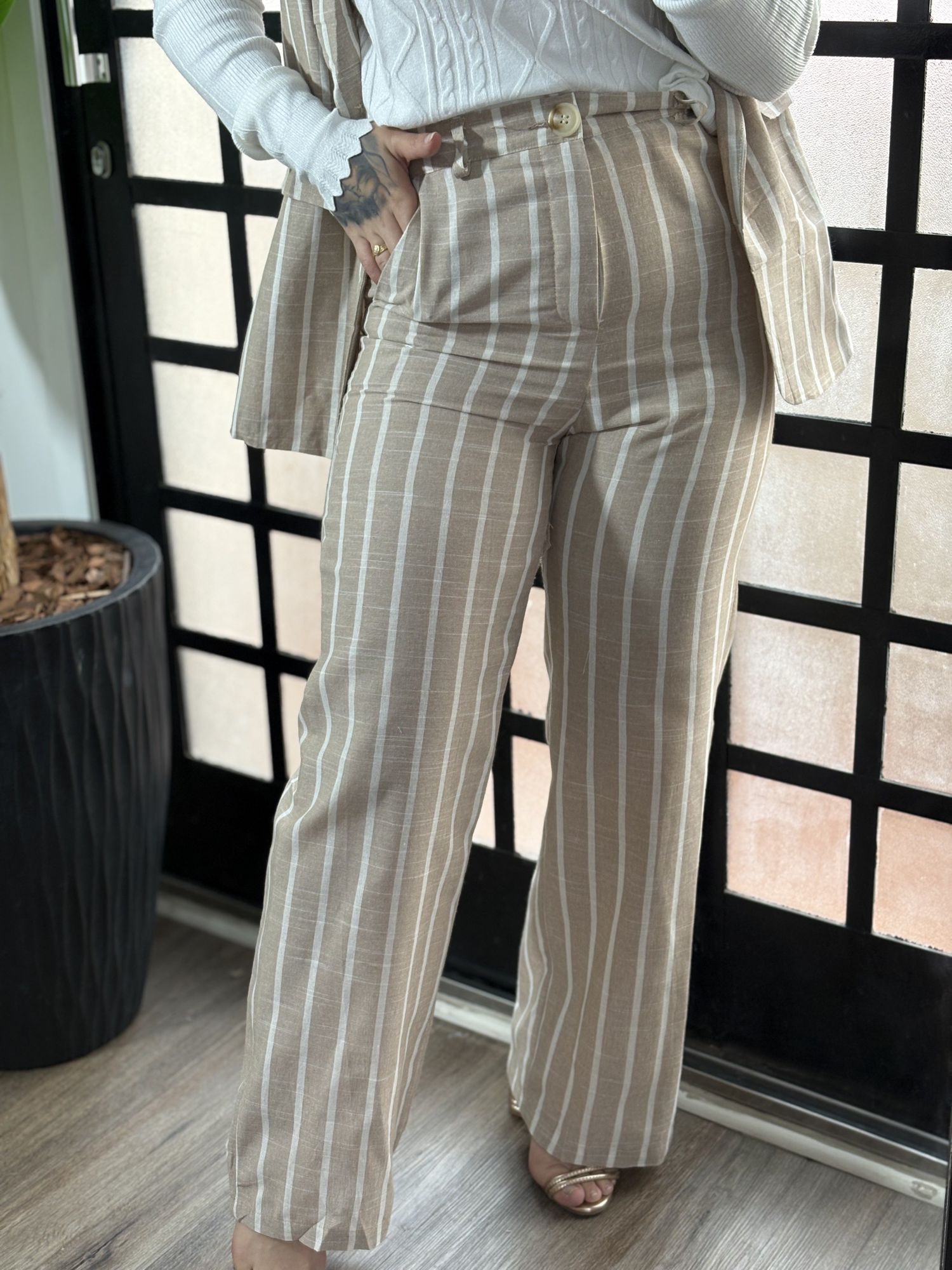 Calca pantalona listrada Monica 1036- bege 
