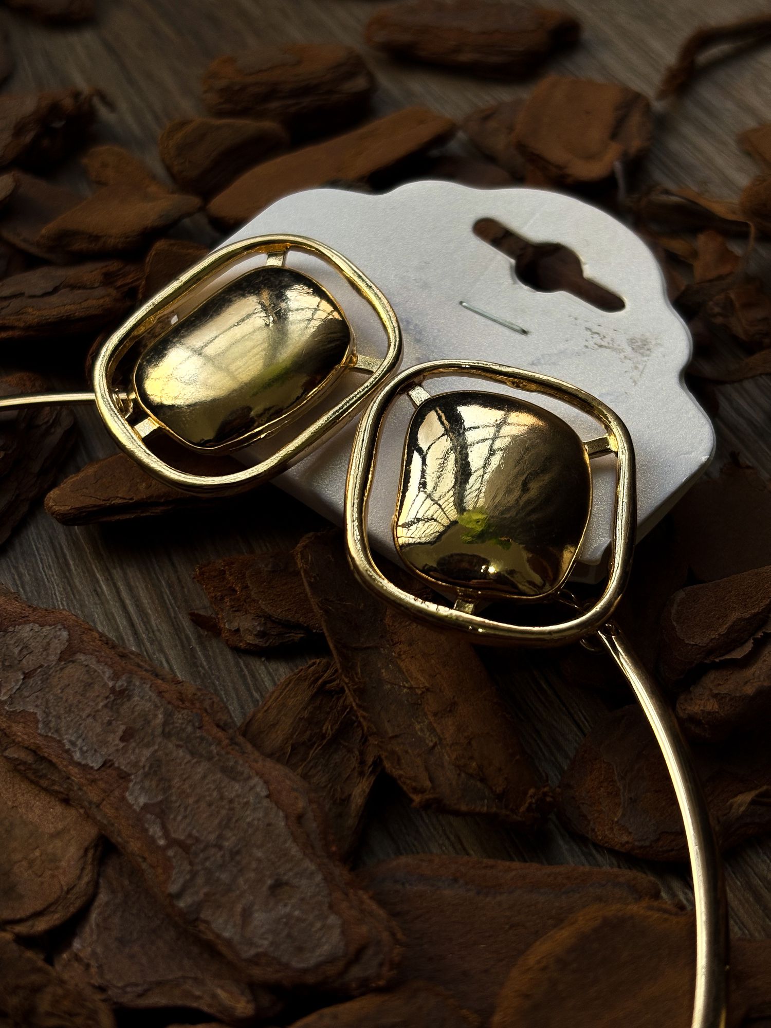 Conjunto colar dourado retangular