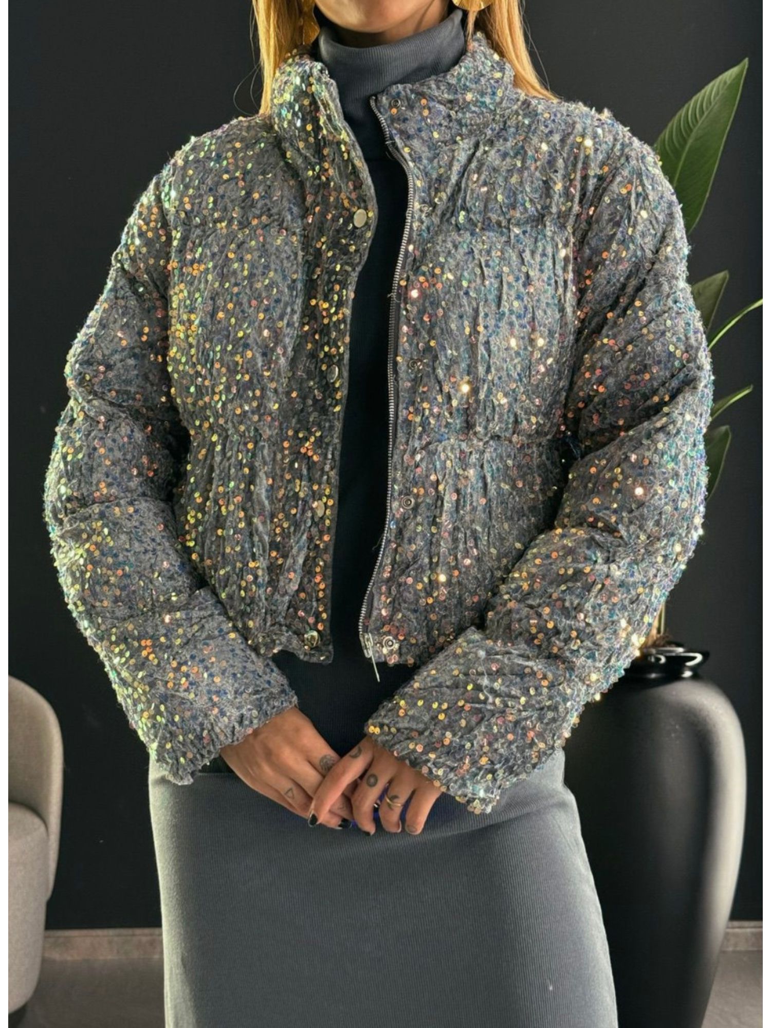 Jaqueta puffer coleção Shine 9912 - Cinza 