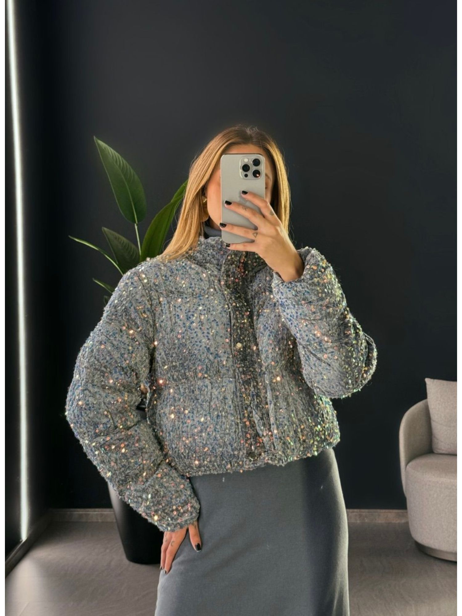 Jaqueta puffer coleção Shine 9912 - Cinza 