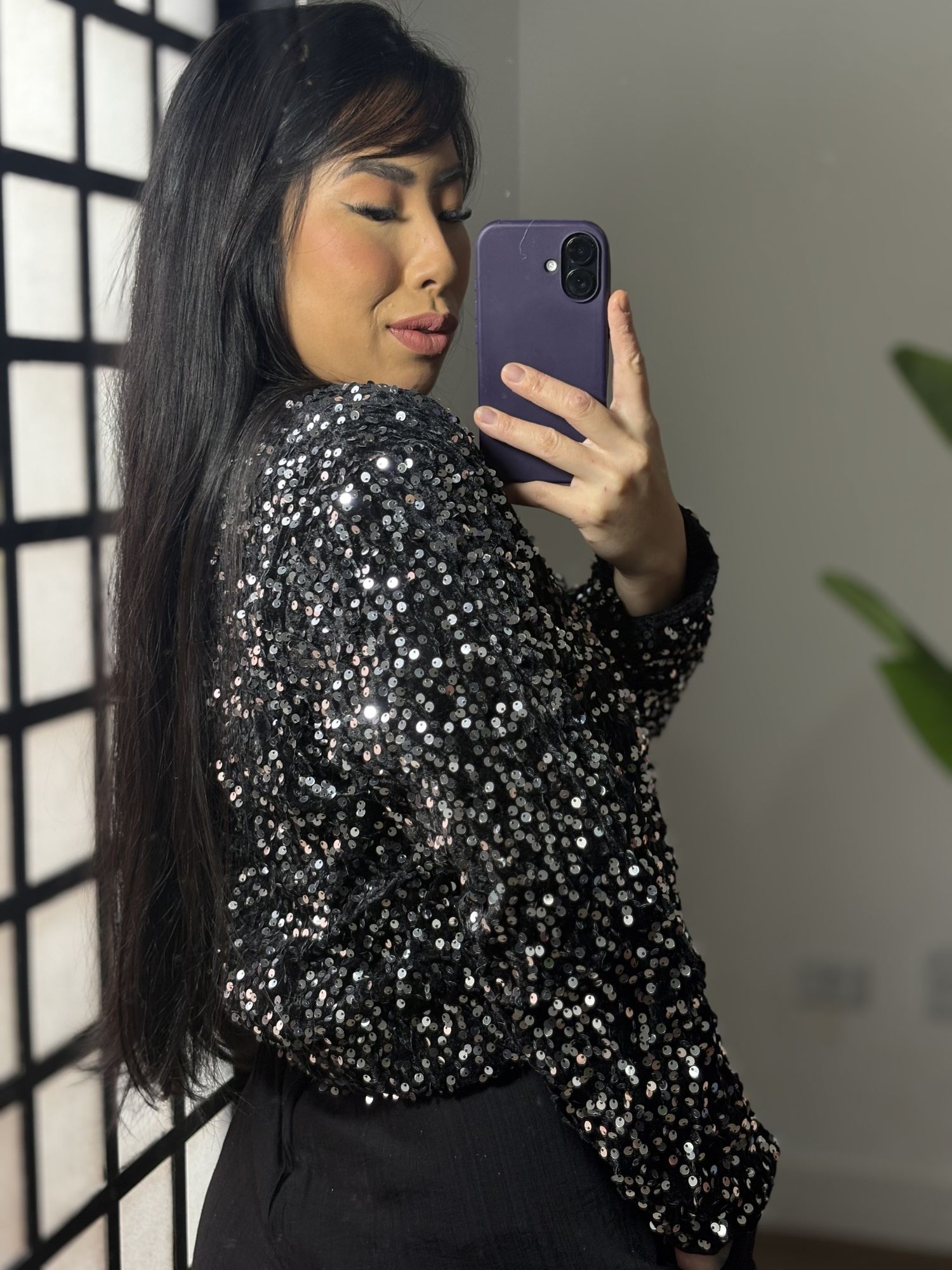 Jaqueta bomber coleção Shine 9913 - Preto c/ prata 
