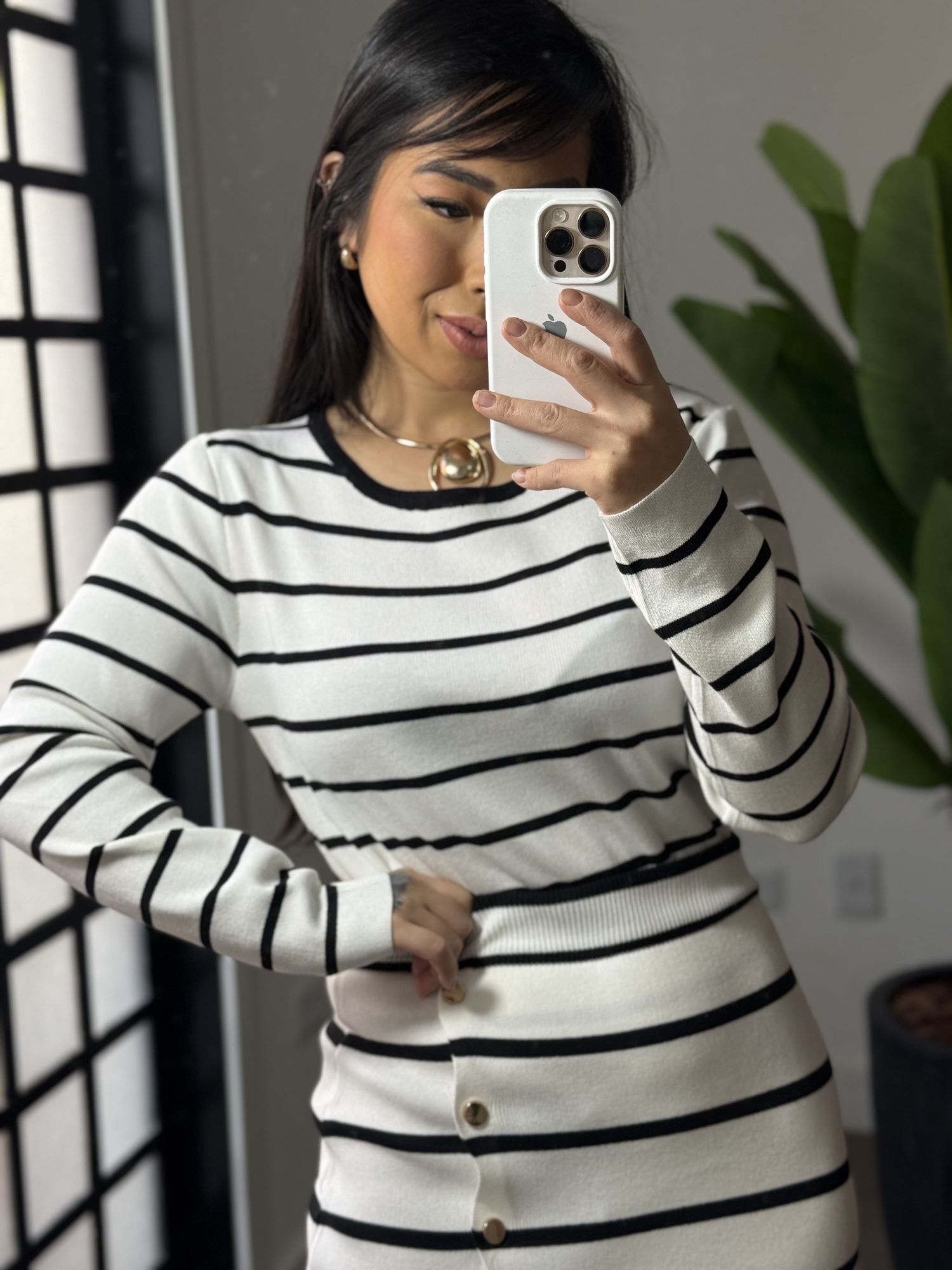 Conjunto tricô listrado 1707 - Branco 