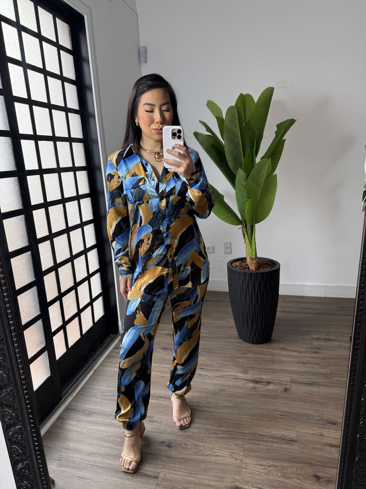 Conjunto Estampado Acetinado 2259- Azul Escuro 