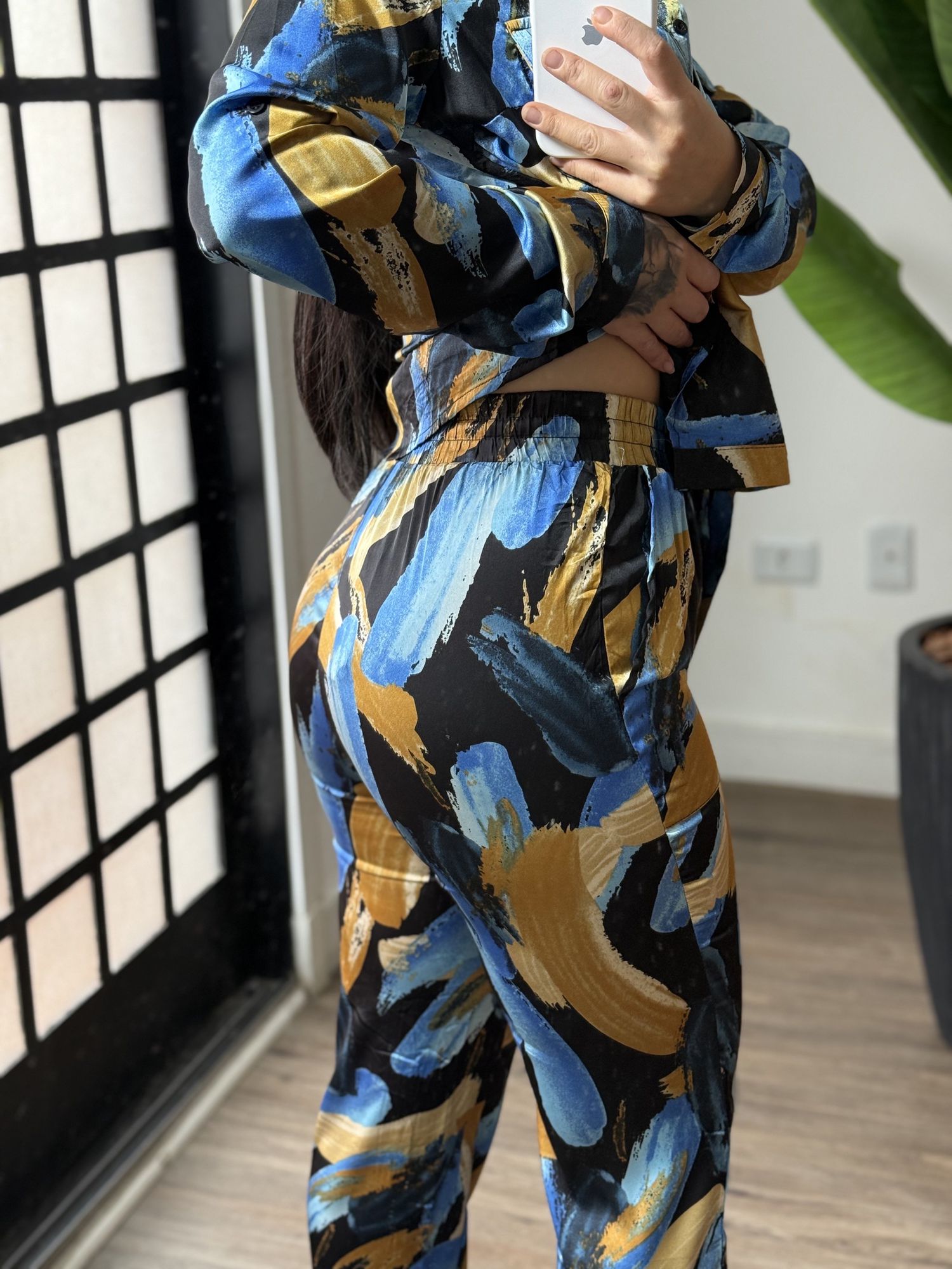 Conjunto Estampado Acetinado 2259- Azul Escuro 