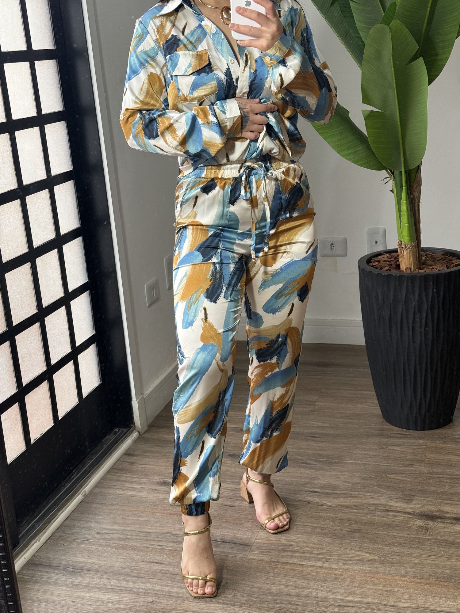 Conjunto Estampado Acetinado 2259 - Azul Claro 