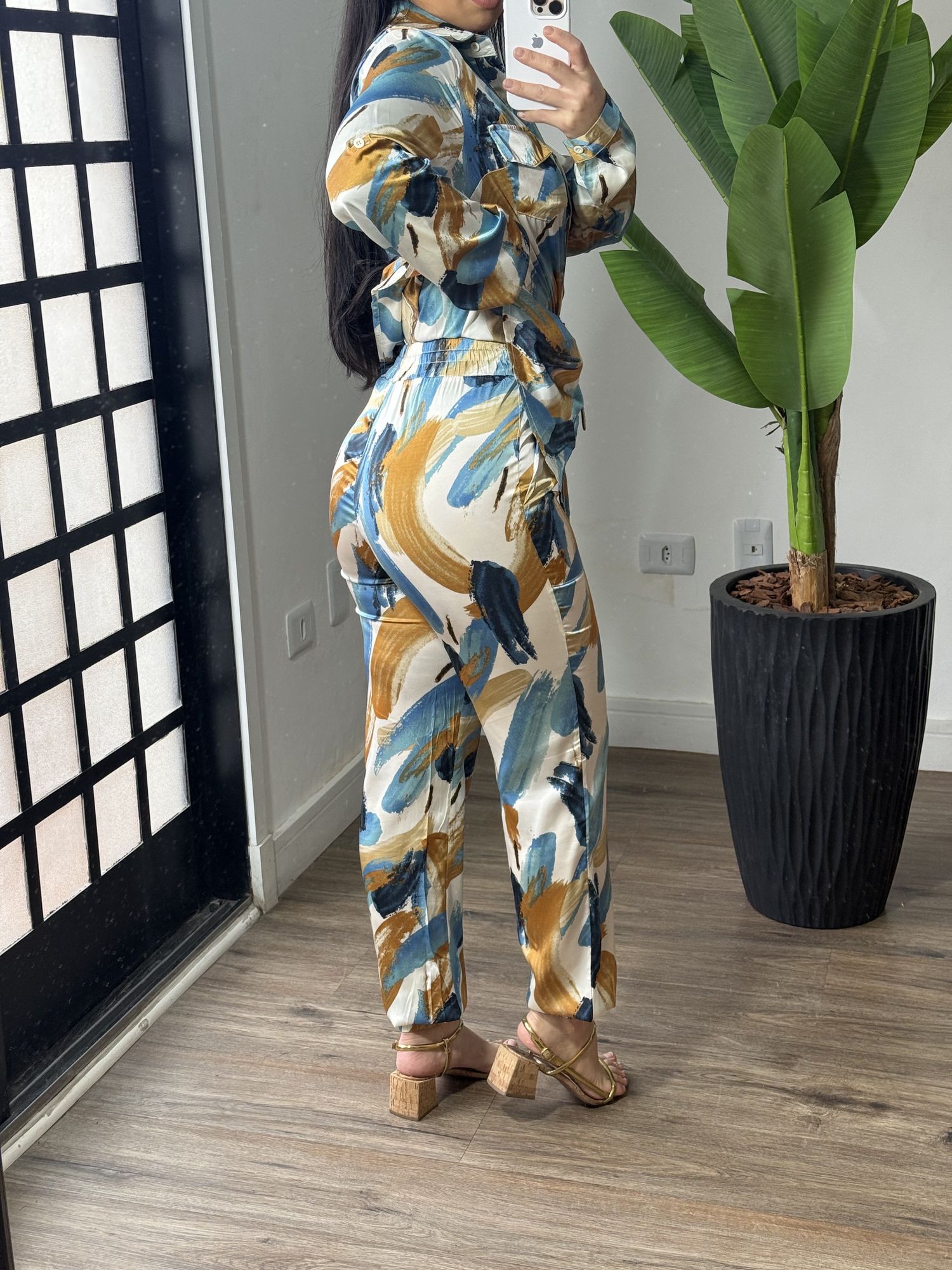 Conjunto Estampado Acetinado 2259 - Azul Claro 