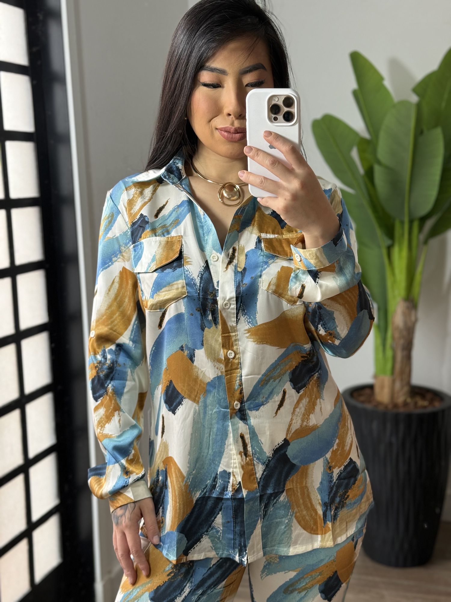 Conjunto Estampado Acetinado 2259 - Azul Claro 